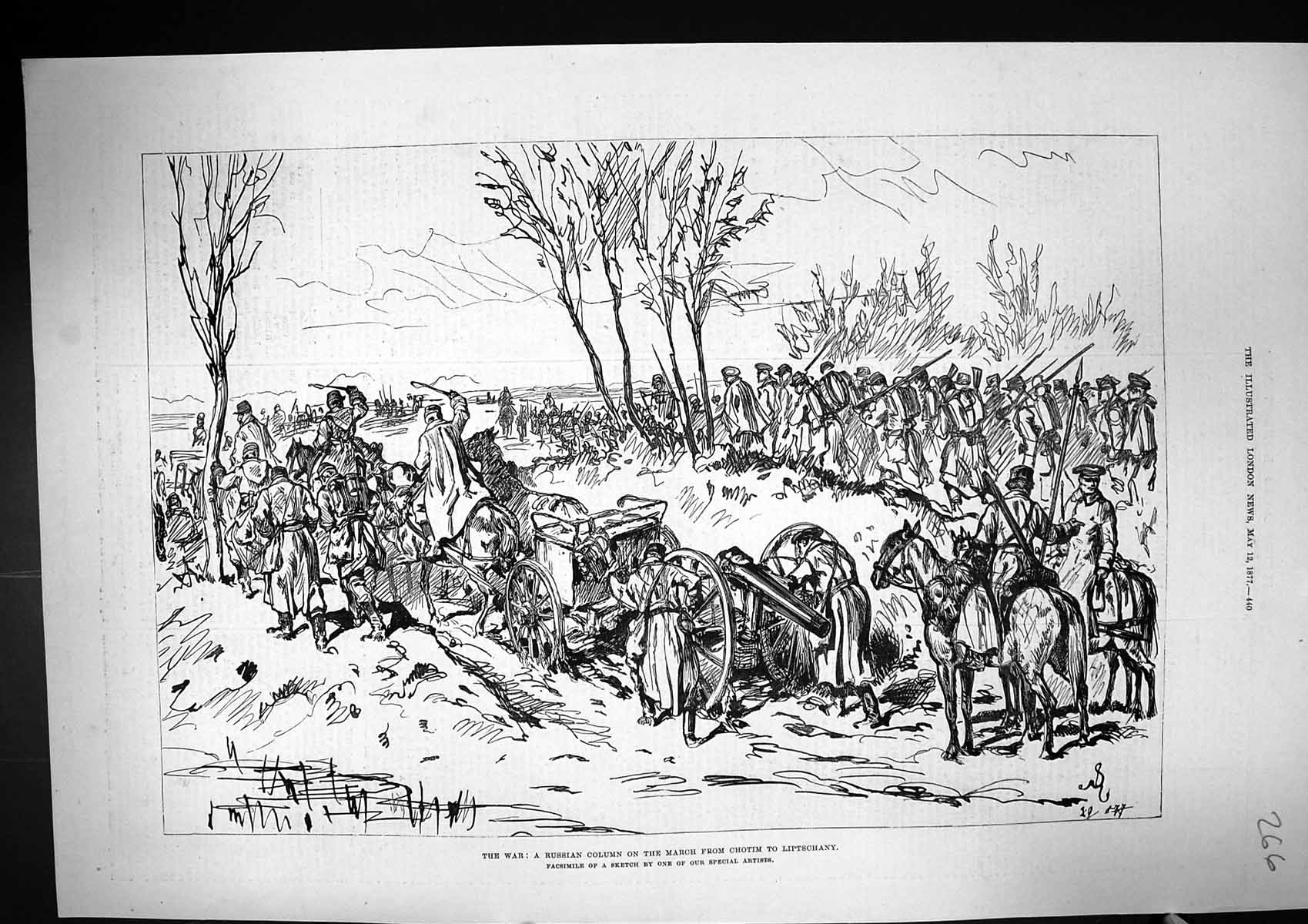 Old Print 1877 War Russian Column Siers Marching Chotim Liptschany Weapo 19th