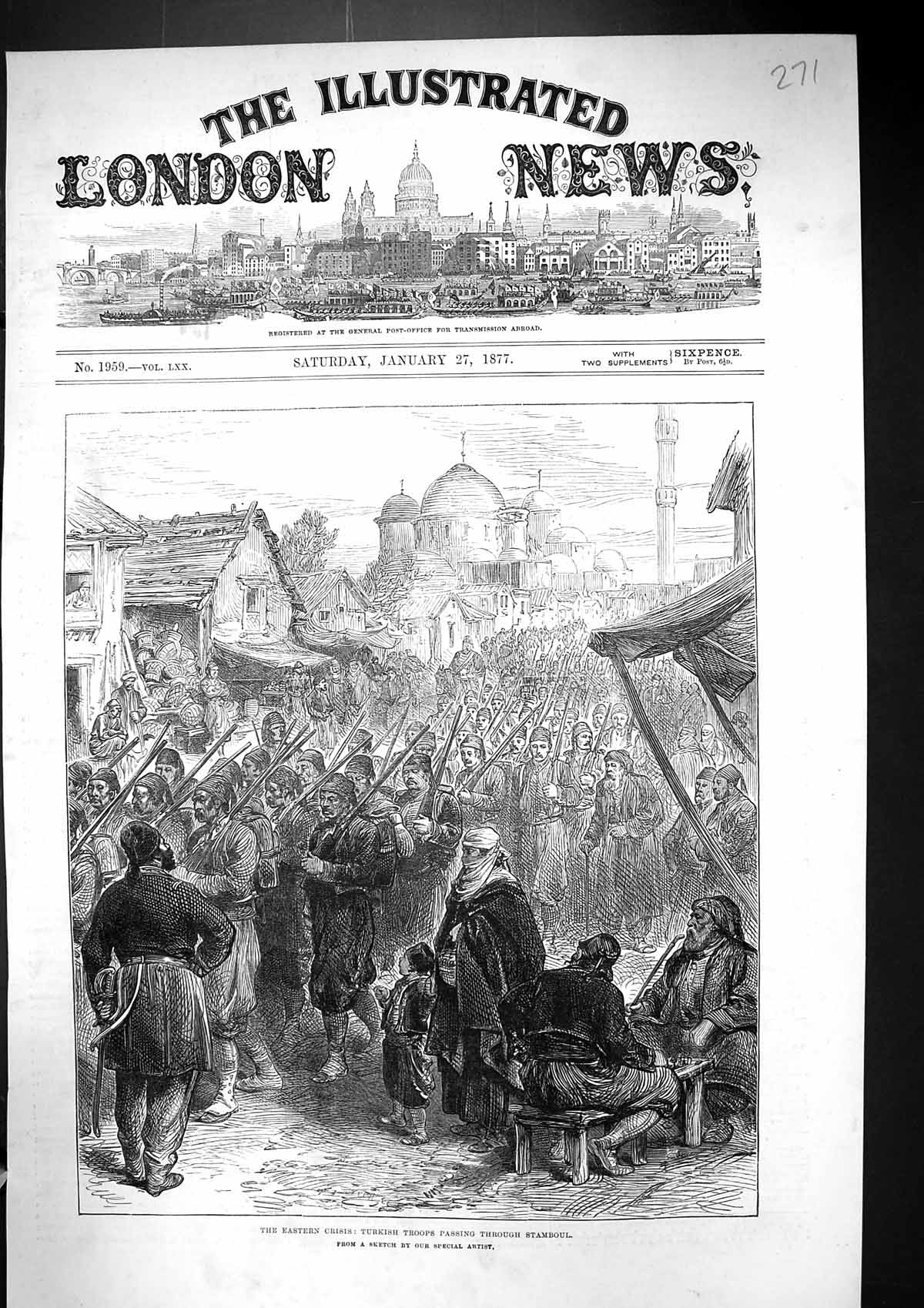 Antique Old Print 1877 Eastern Crisis Turkish Troops Passing Through Stamboul