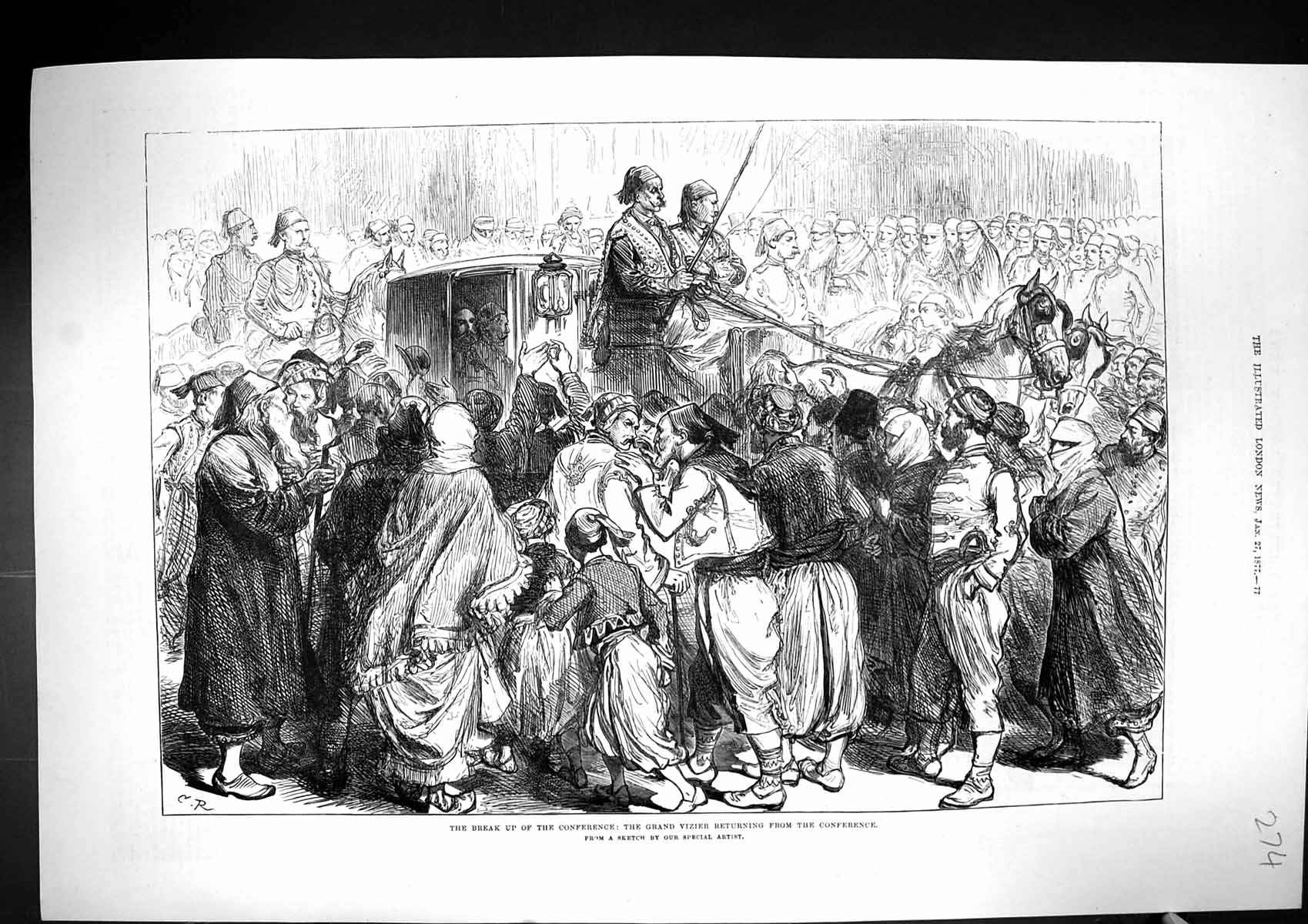 Old 1877 Scene Break Up Conference Grand Vizier Returning Procession Victorian