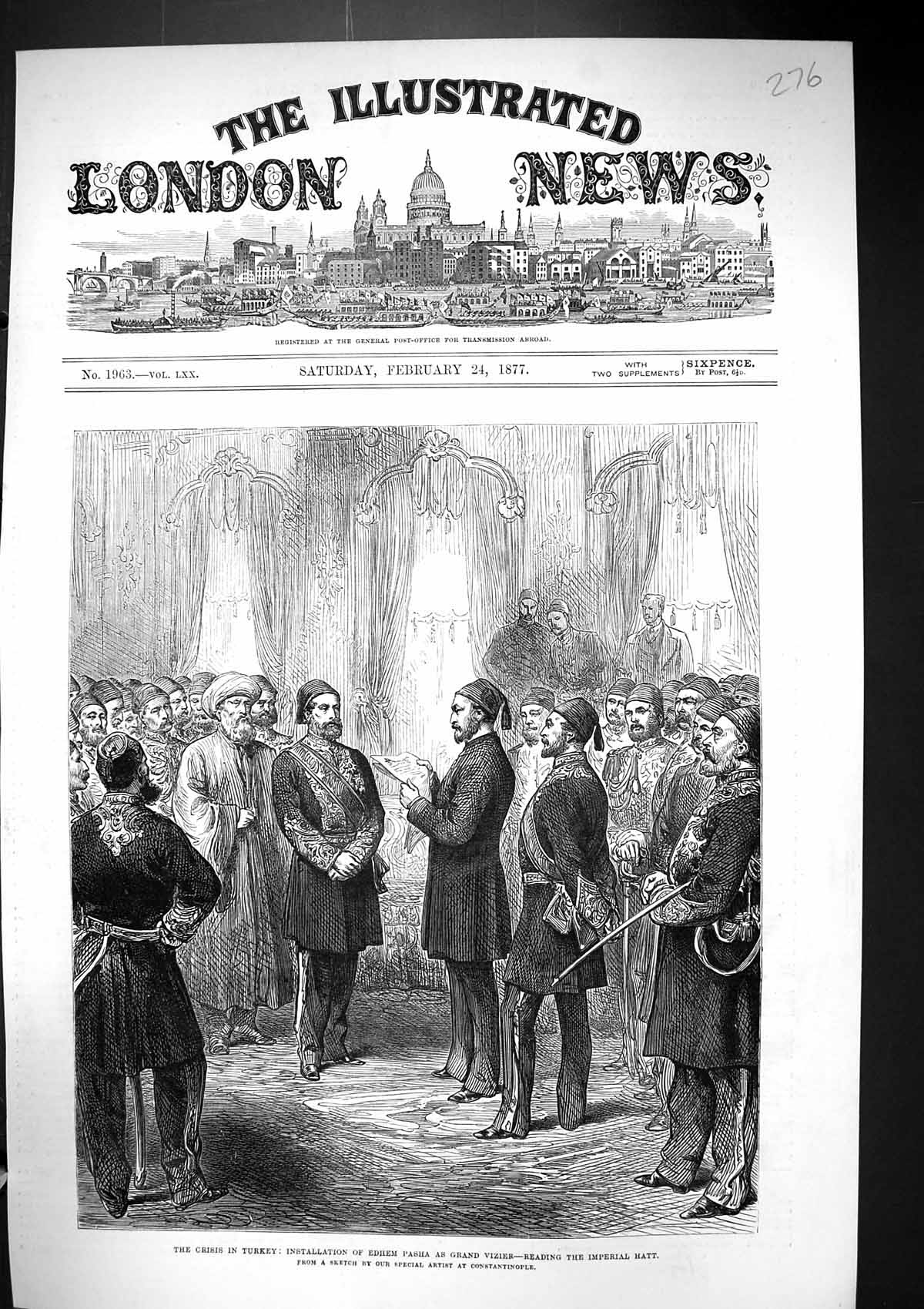 Old 1877 Crisis Turkey Installation Edhem Pasha Grand Vizier Reading Victorian