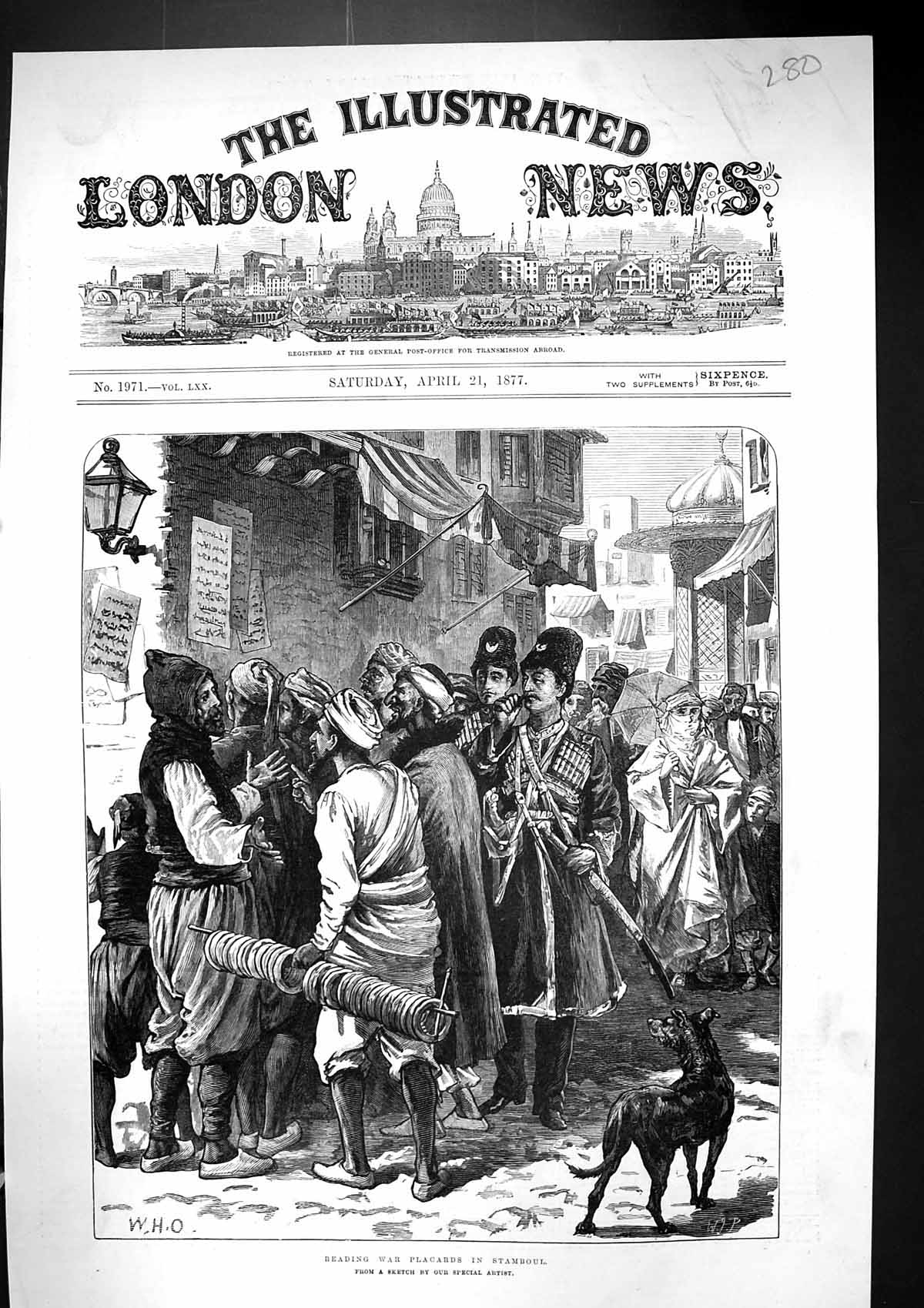 Antique Print 1877 Scene Reading War Placards Stamboul Turkey Men Fine Art 19th