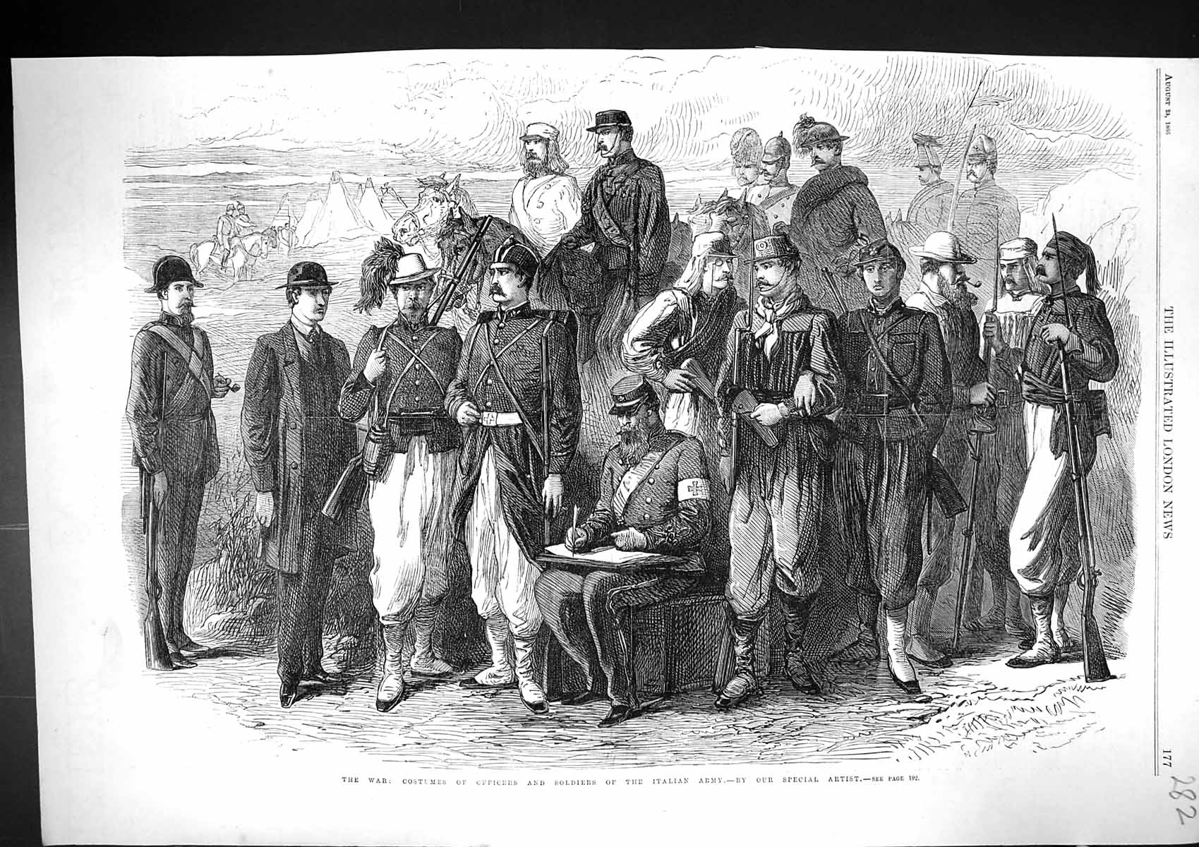 Original Old Antique Print 1866 War Costumes Officers Siers Italian Army Men
