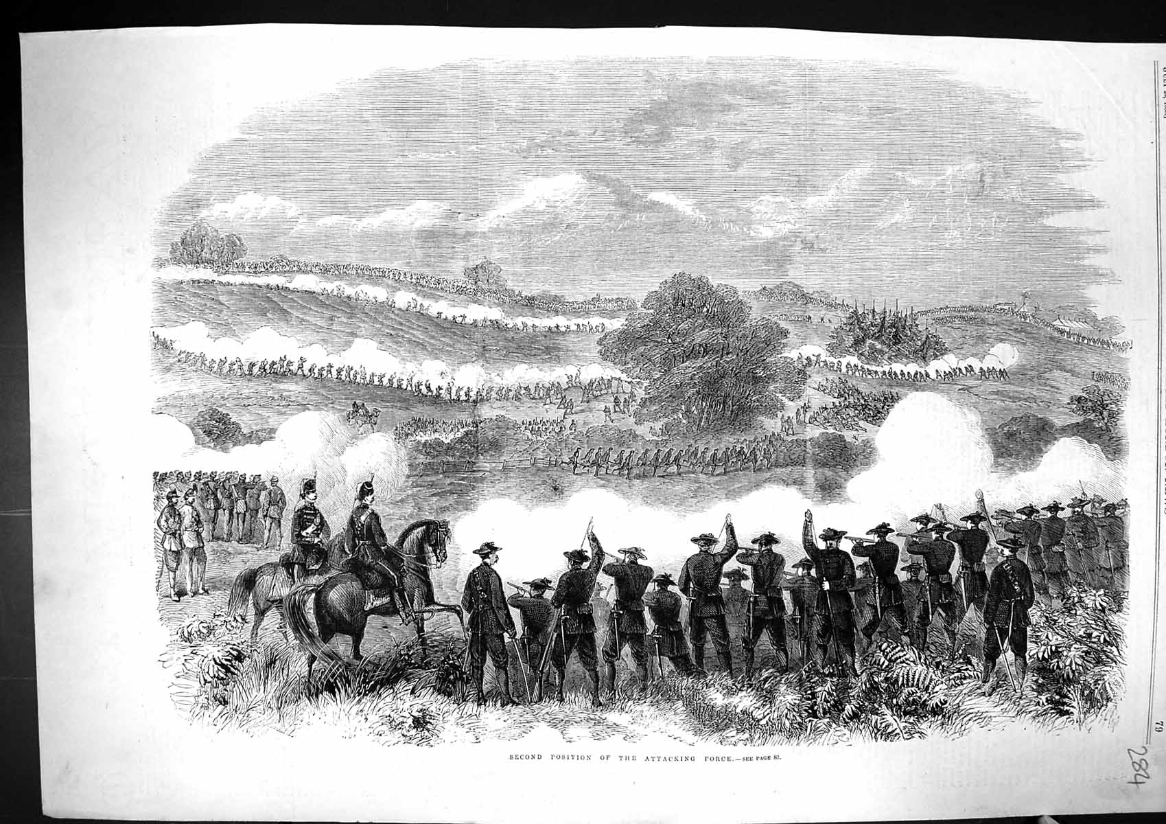Old Antique Print 1860 War Second Position Attacking Force Siers Battle 19th