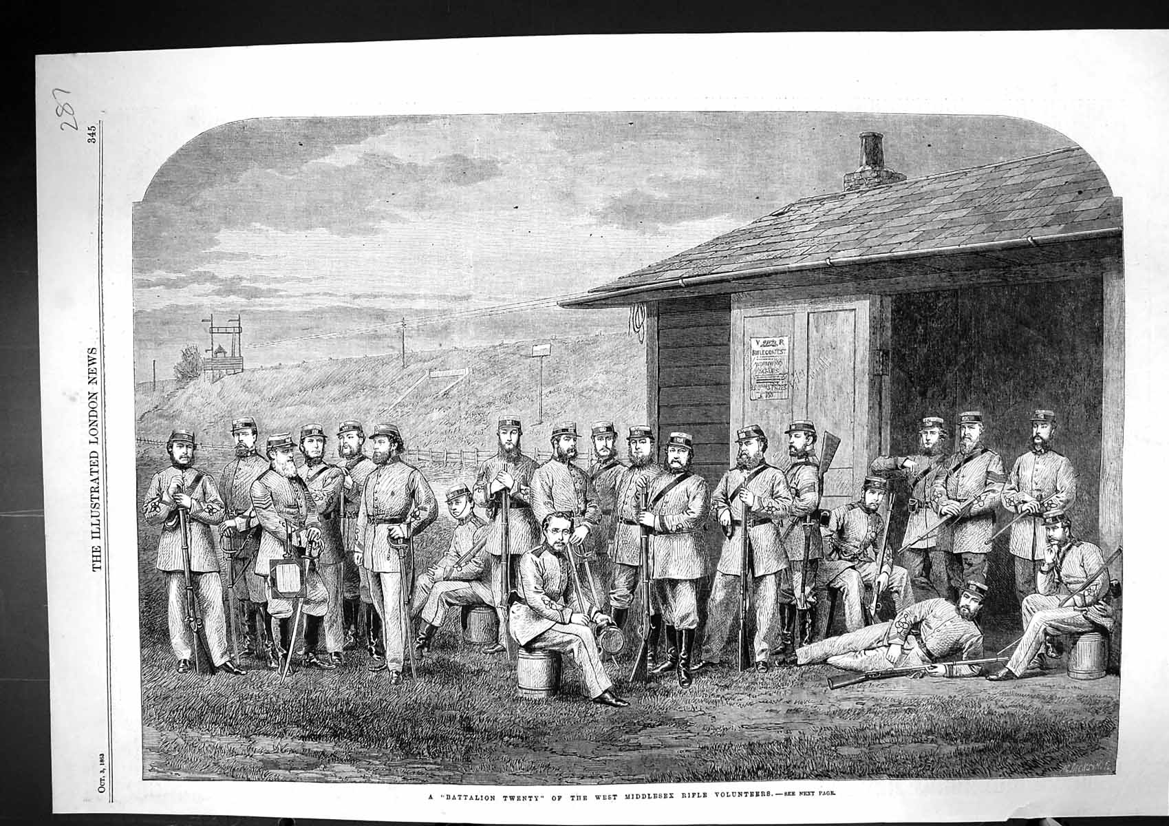 Old Print 1863 Battalion Twenty West Middlesex Rifle Volunteer Siers War 19th