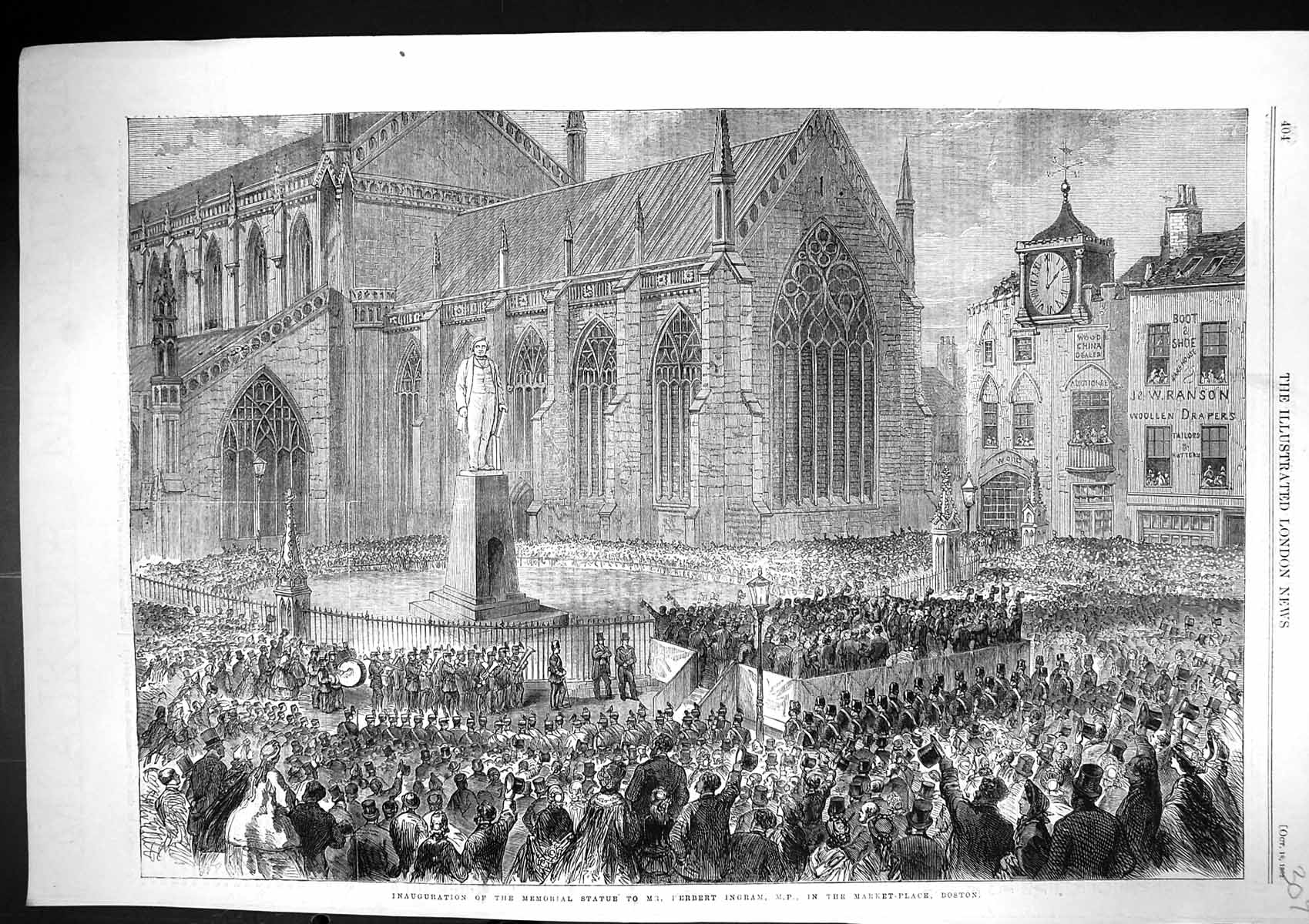 Old 1862 Inauguration Memorial Statue Herbert Ingram Market Place Bos Victorian