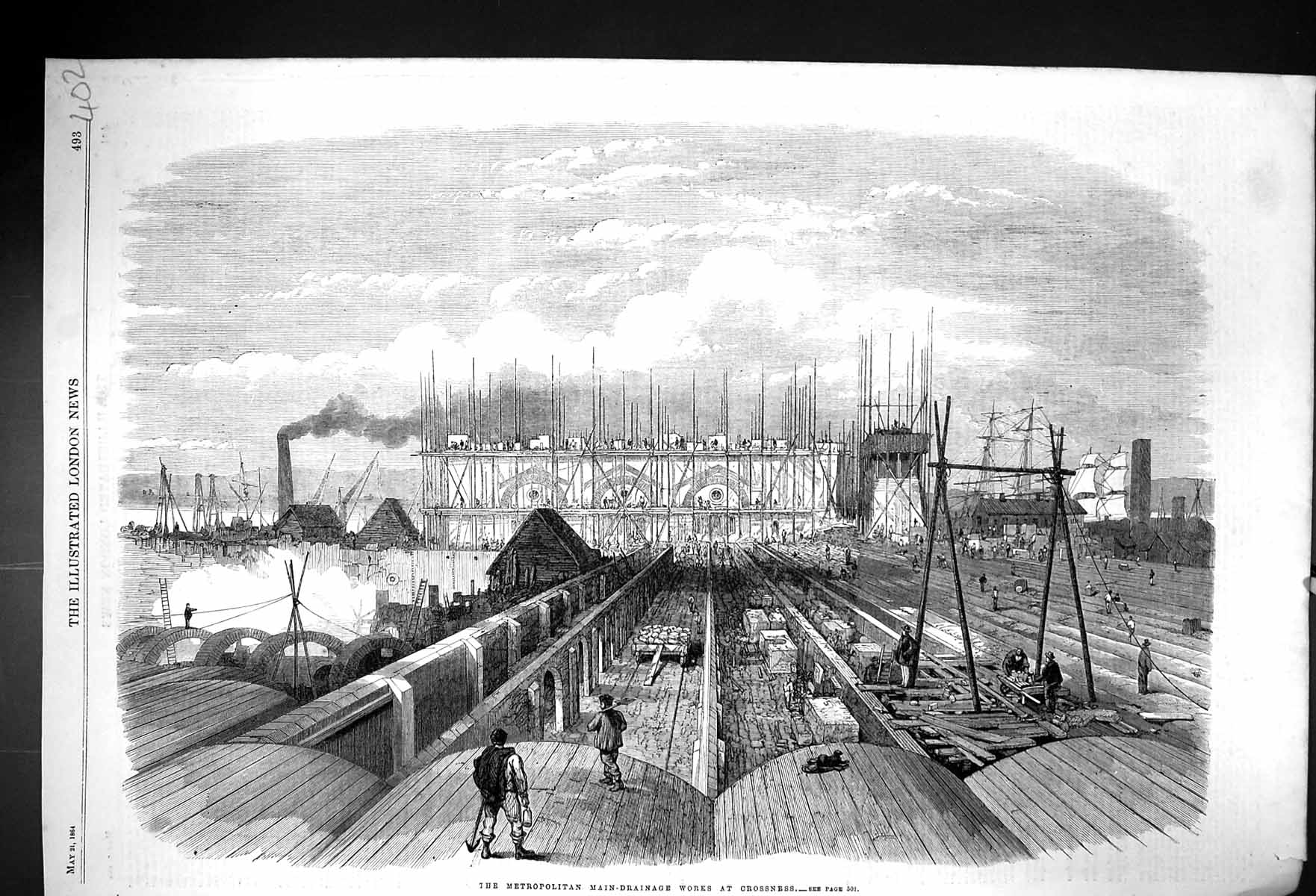 Old Antique Print 1864 Metropolitan Main Drainage Sewage Works Crossness 19th