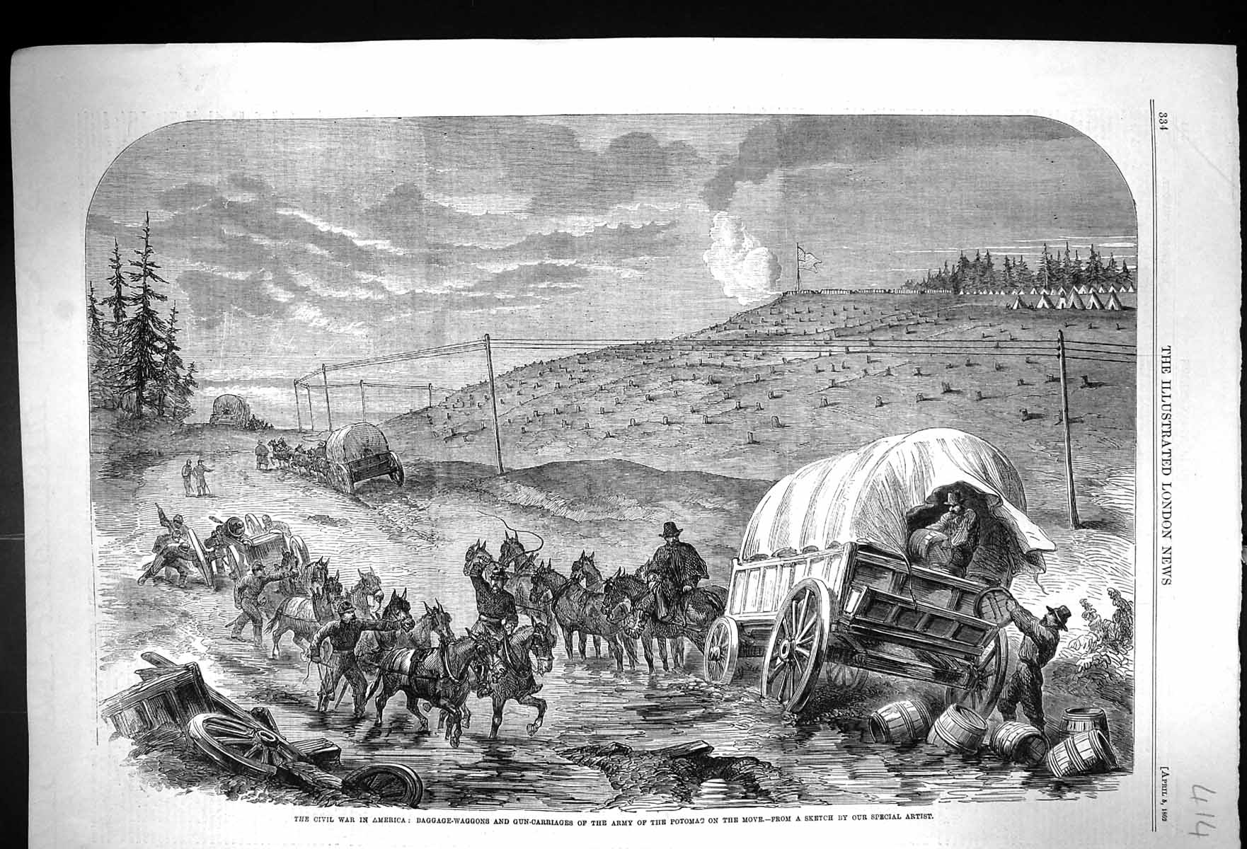 Old 1862 Civil War America Baggage Waggons Gun Carriages Army Potomac Victorian