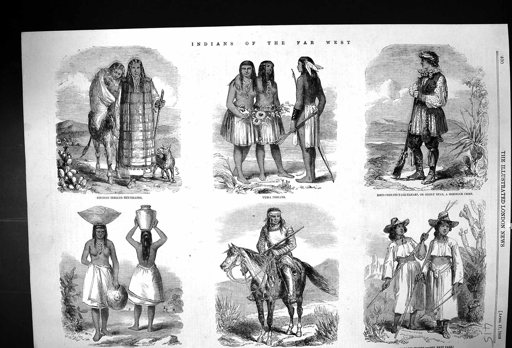 Old 1858 American Indians Diegeno Yuma Lipan Pimo Papagos Women Semin Victorian