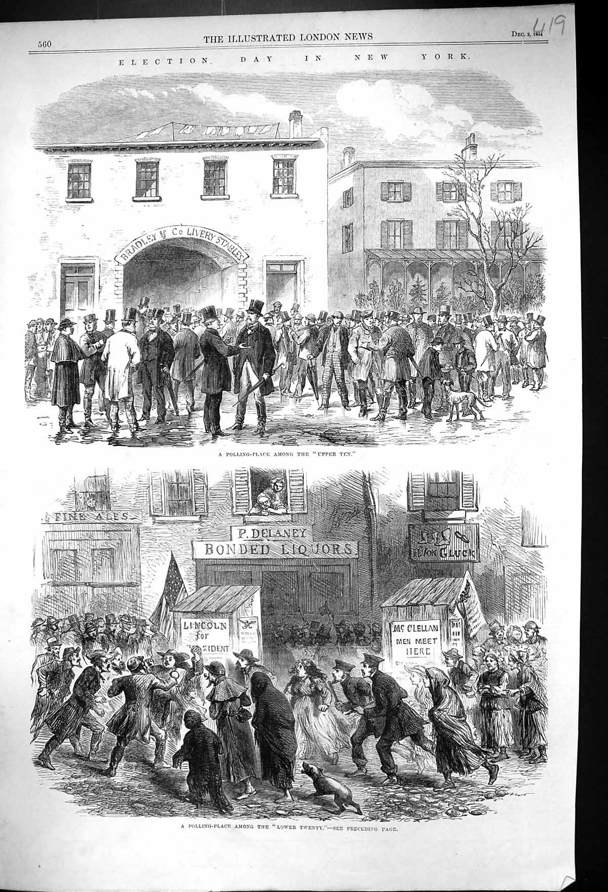 Old 1864 Election Day New York Polling Bradley Livery Stables Delaney Victorian