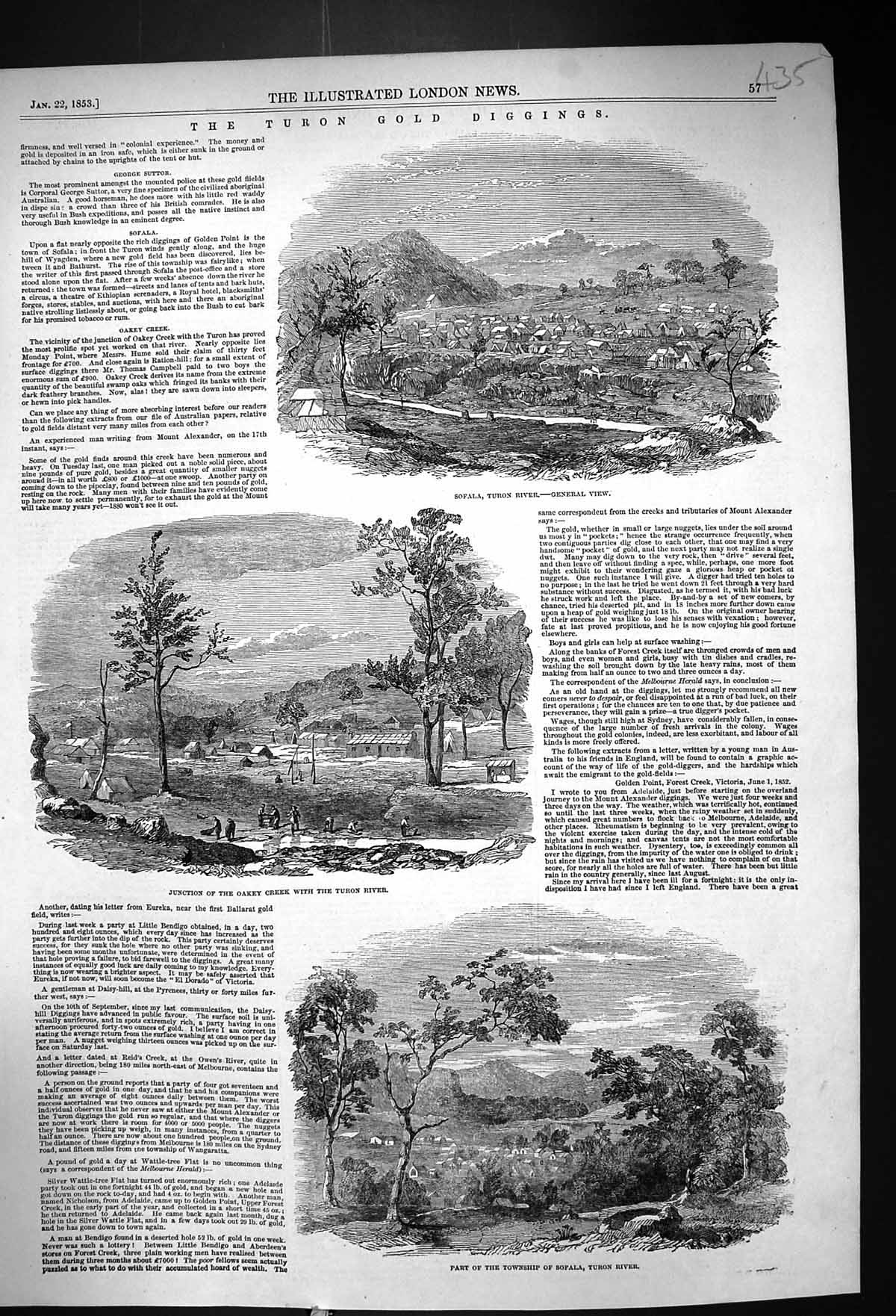 Antique Print 1853 Turon GDiggings Mining Sofala Turon River Junction Oakey