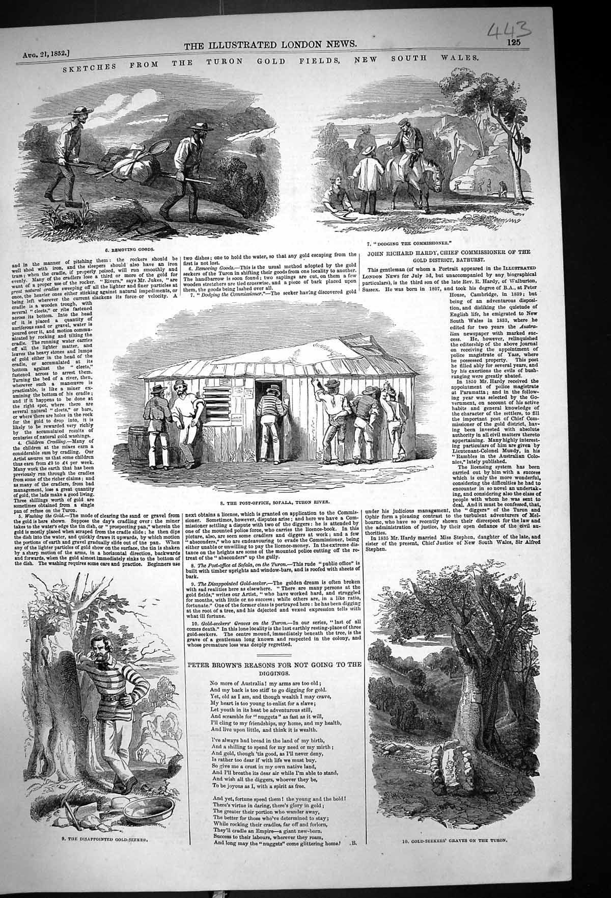 Antique Print 1852 Turon GFields Australia Mining Post Office Sofala Graves