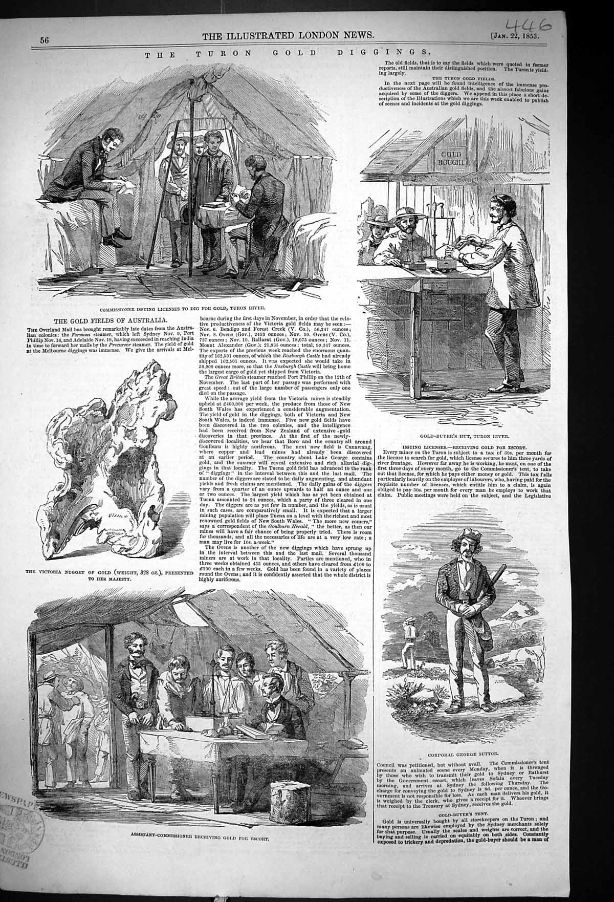 Antique Print 1853 Turon GFields Mining Australia Buyers Hut Corporal Georg