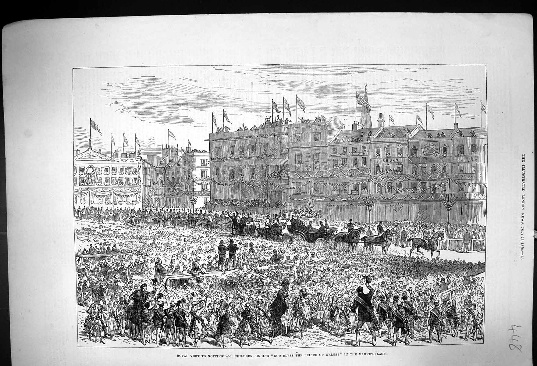 Old 1878 Royal Visit Nottingham Children Singing Prince Wales Market Victorian