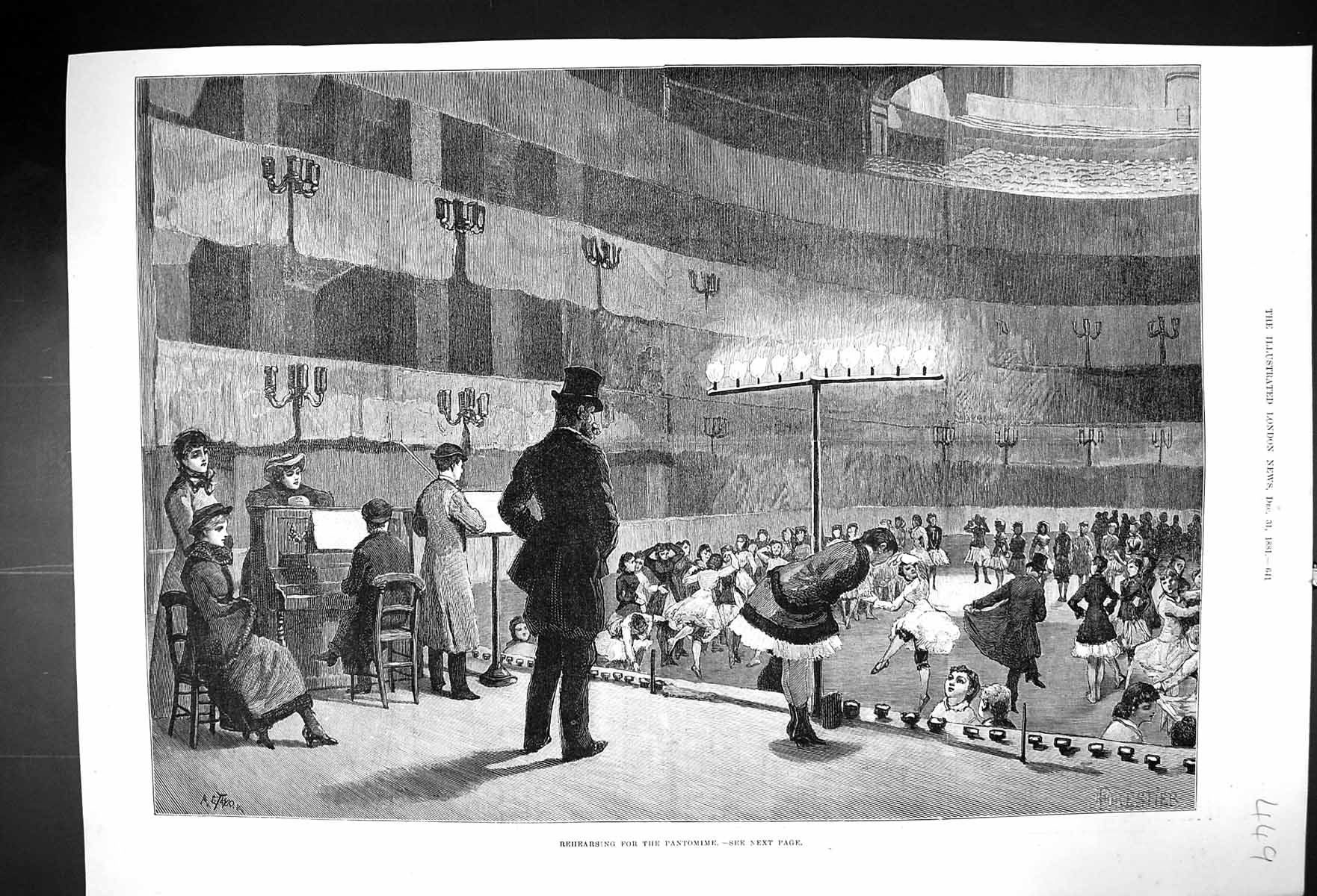 Old 1881 Scene Rehearsing Pantomime Christmas Entertainment Fine Art Victorian