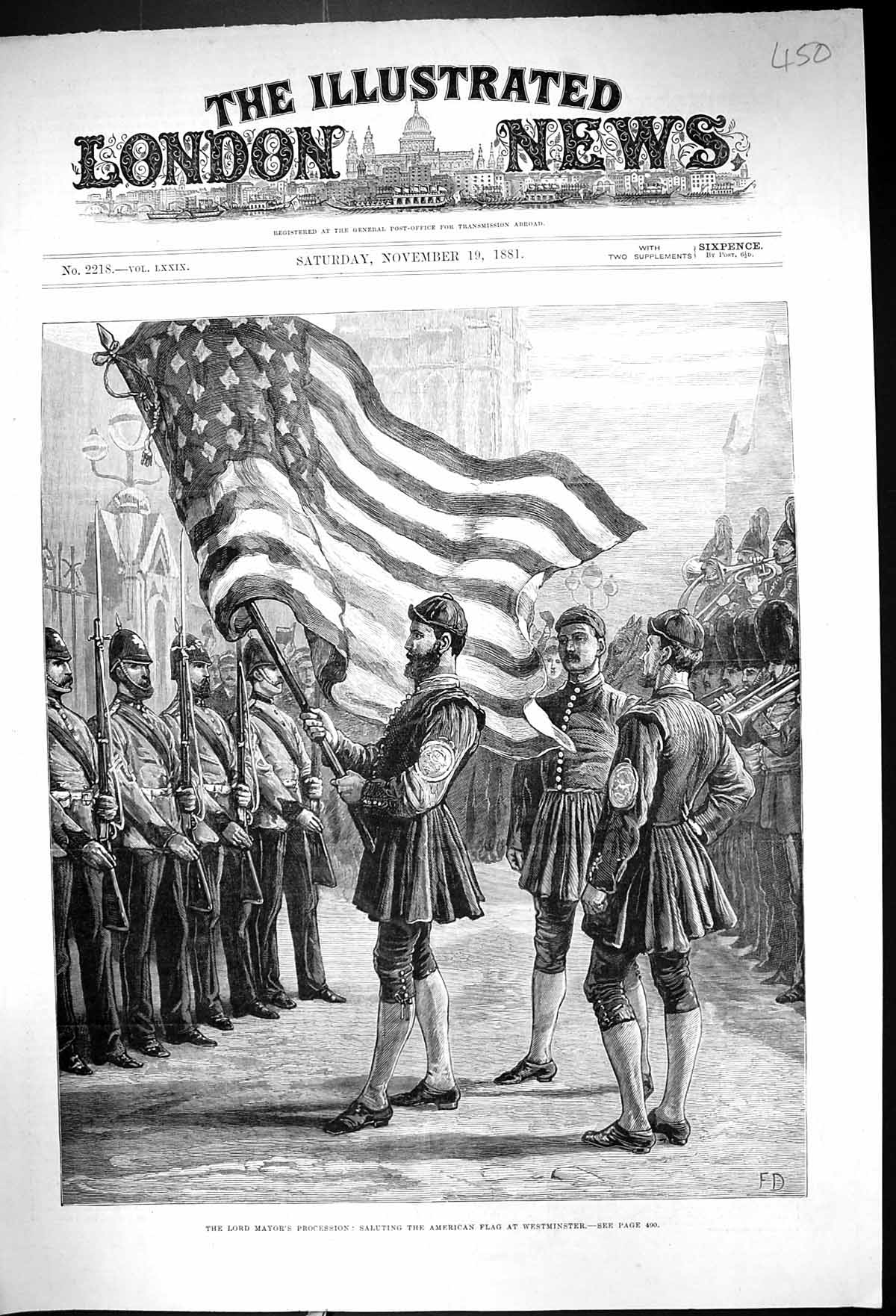 Old 1881 Lord Mayor Procession Saluting American Flag Westminster Lon Victorian