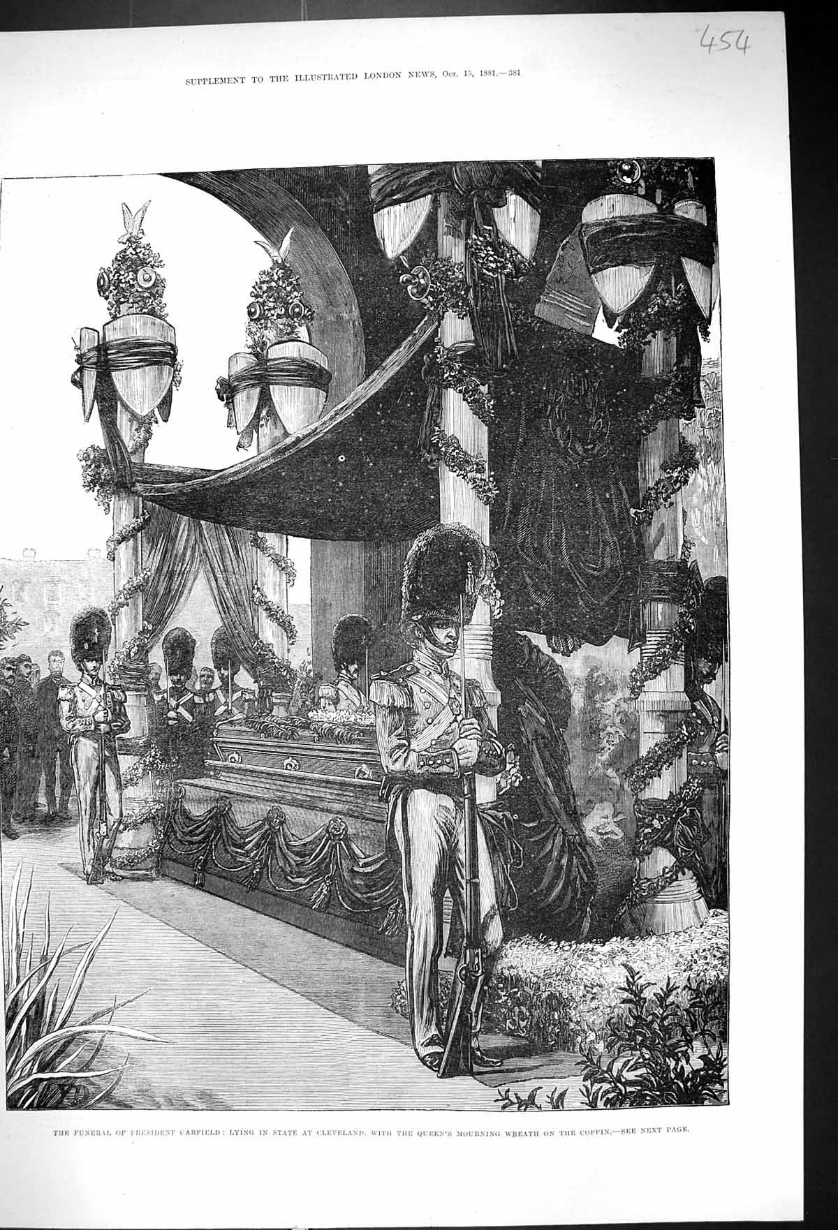 Old 1881 Funeral President Garfield Lying State Cleveland Queen Wreat Victorian