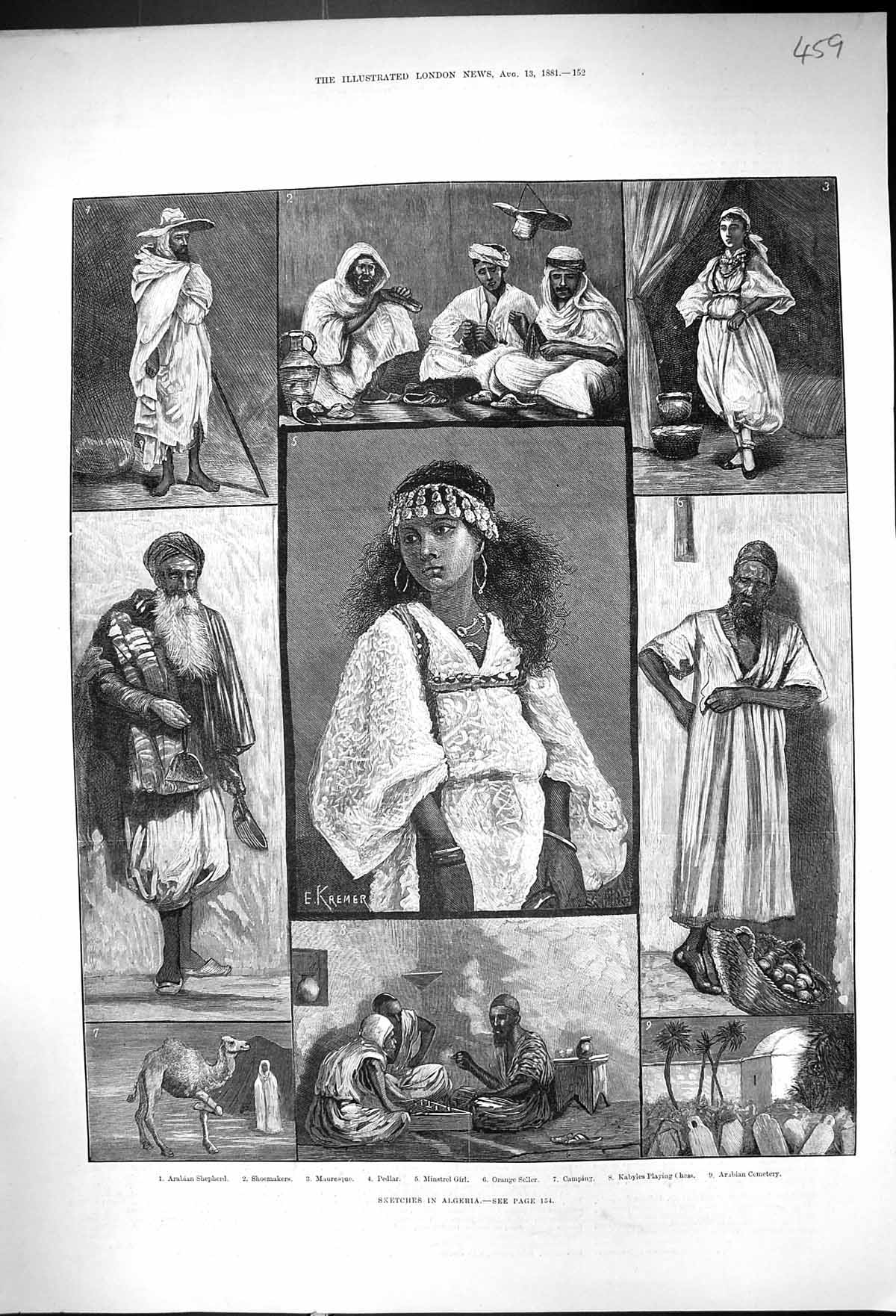 Old 1881 Algeria Arabian Shepherd Mauresque Minstrel Girl Pedlar Kaby Victorian