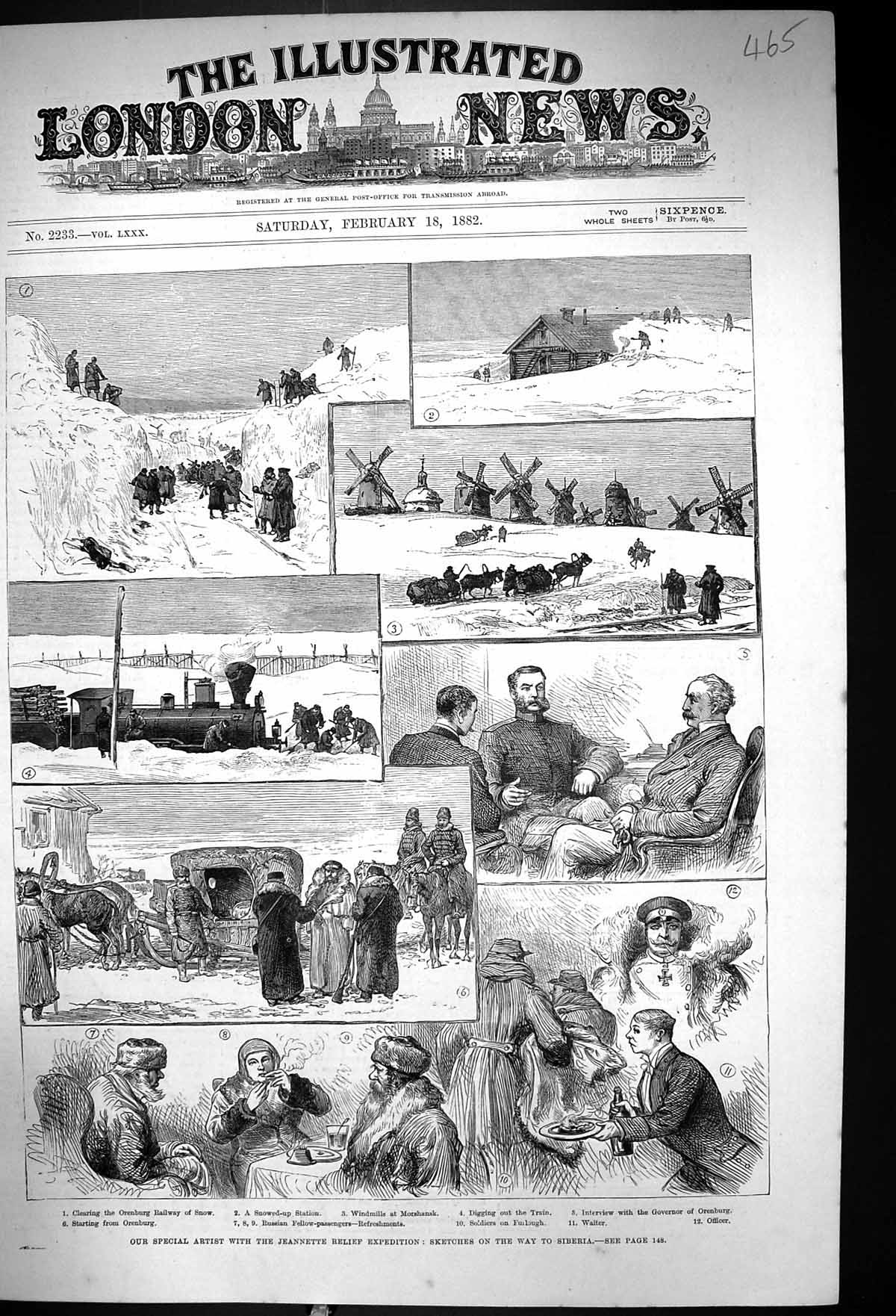 Old 1882 Jeannette Expedition Orenburg Railway Train Snow Windmills M Victorian