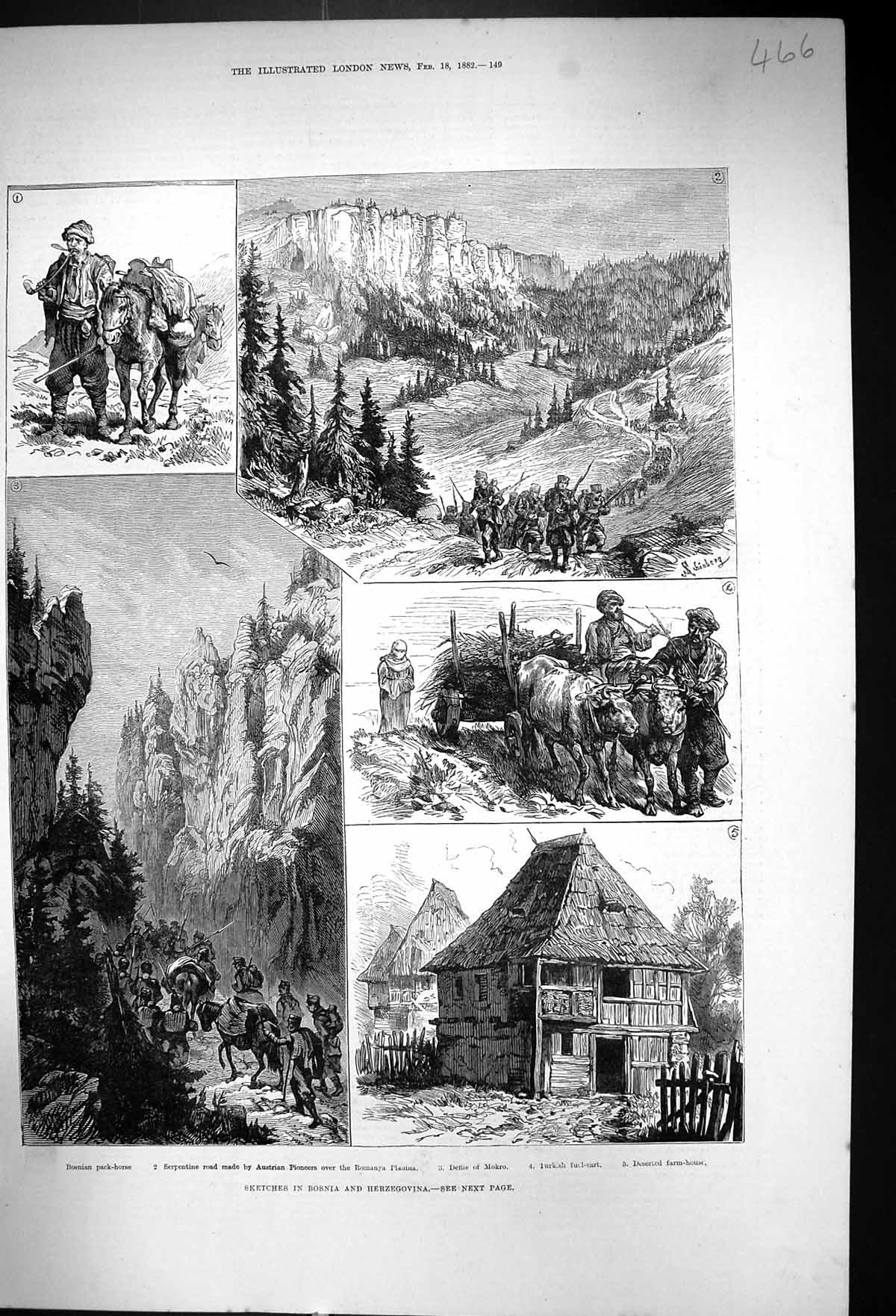 Old 1882 Bosnia Herzegovina Pack Horse Mokro Serpentine Road Romanya Victorian