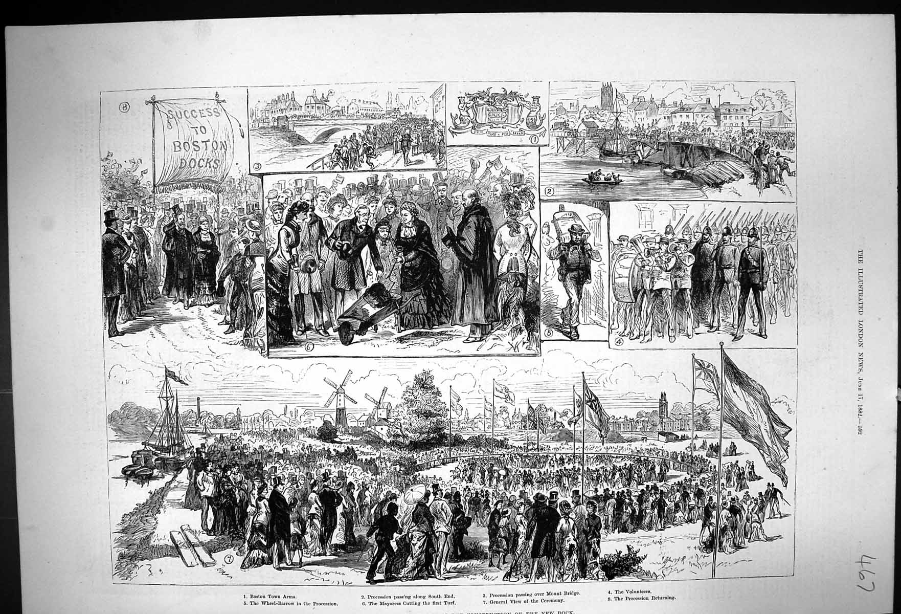 Old 1882 Festivities Boston Construction Dock Procession Mount Bridge Victorian