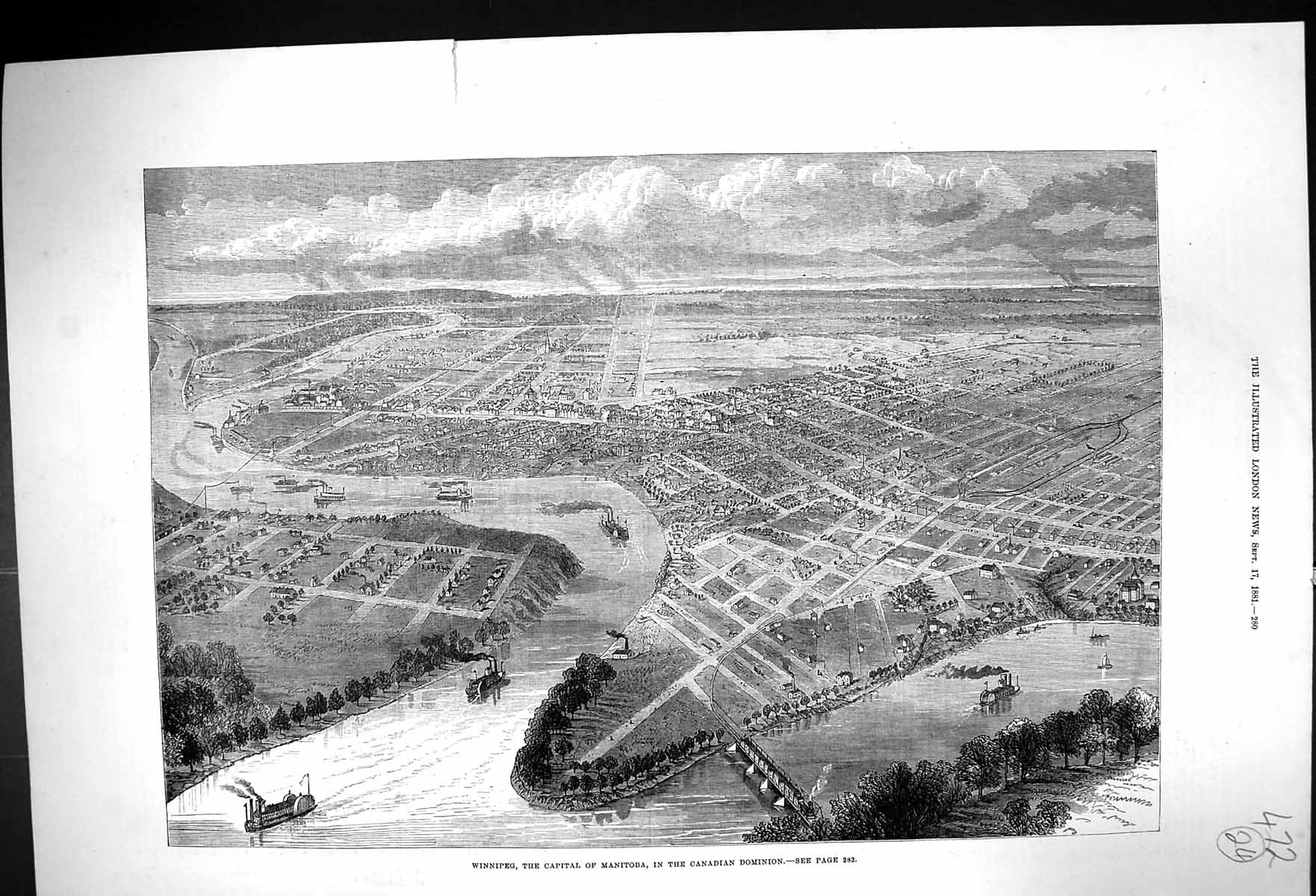 Old 1881 Birds Eye View Winnipeg Capital Manitoba Canadian Dominion C Victorian