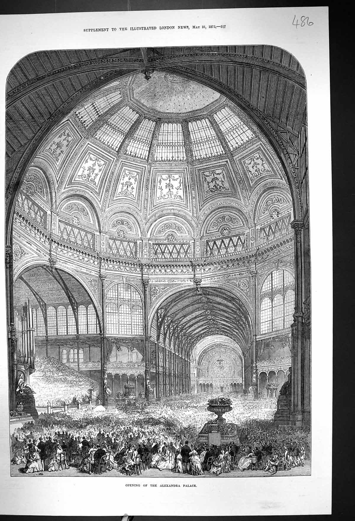 Antique Old Print 1873 Scene Opening Alexandra Palace Architecture Fine Art