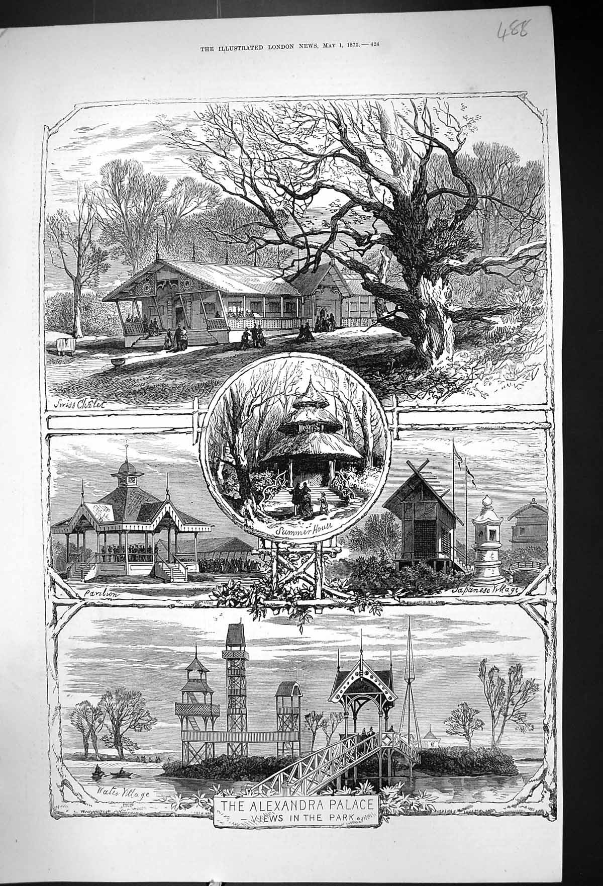 Old 1875 Alexandra Palace Park Water Village Swiss Chalet Pavilion Su Victorian