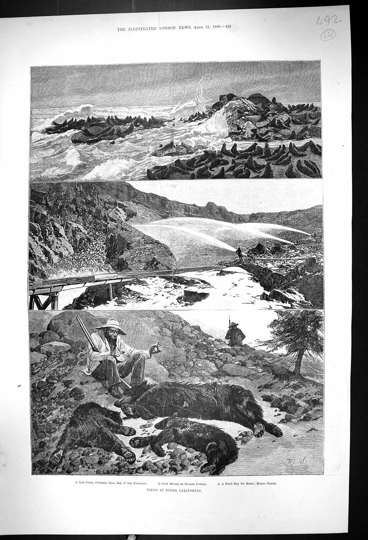 Antique Print 1888 California America Seal Point Faralone Isles GMining Bea