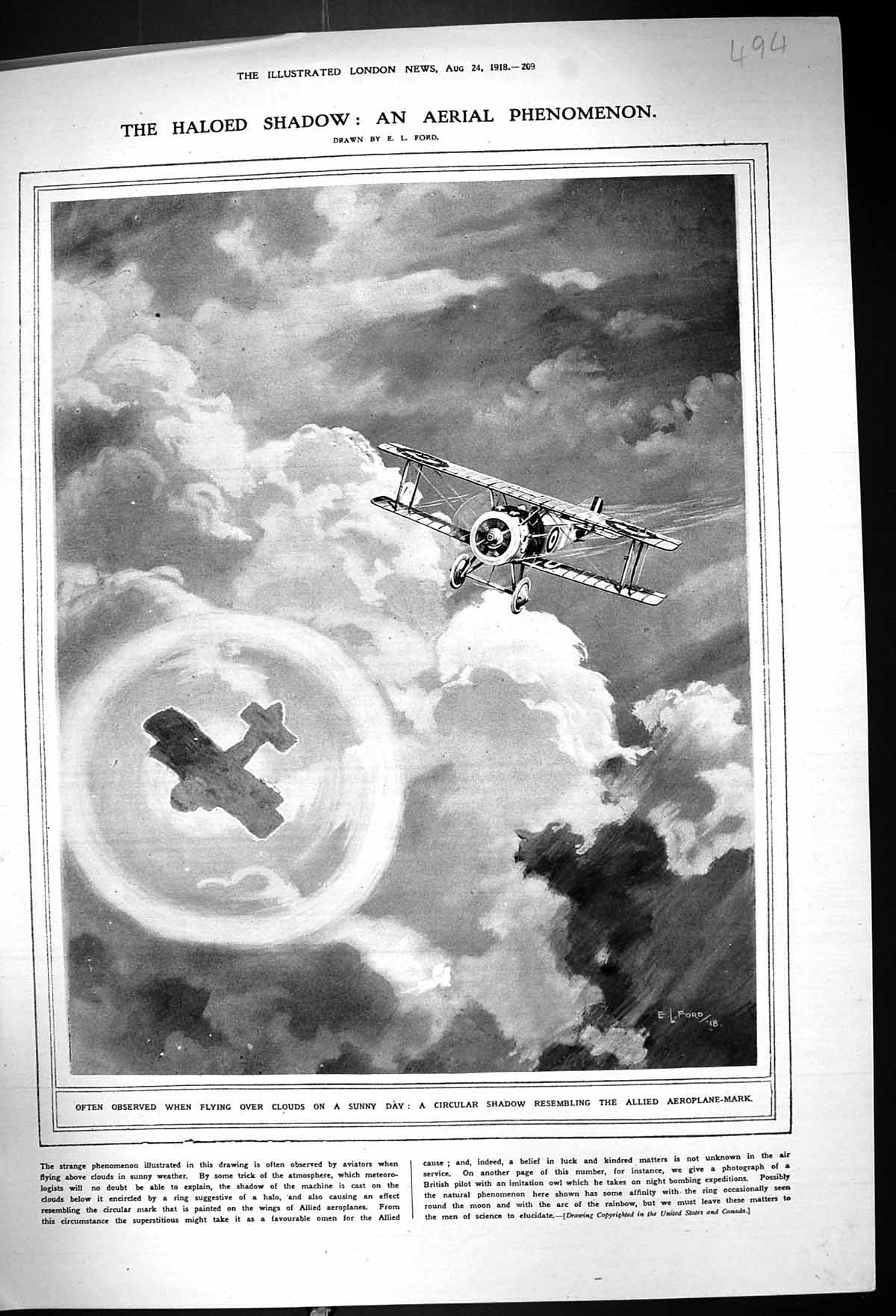 Old 1918 Aerial Phenomenon Circular Shadow Allied Aeroplane-Mark Clou 20th