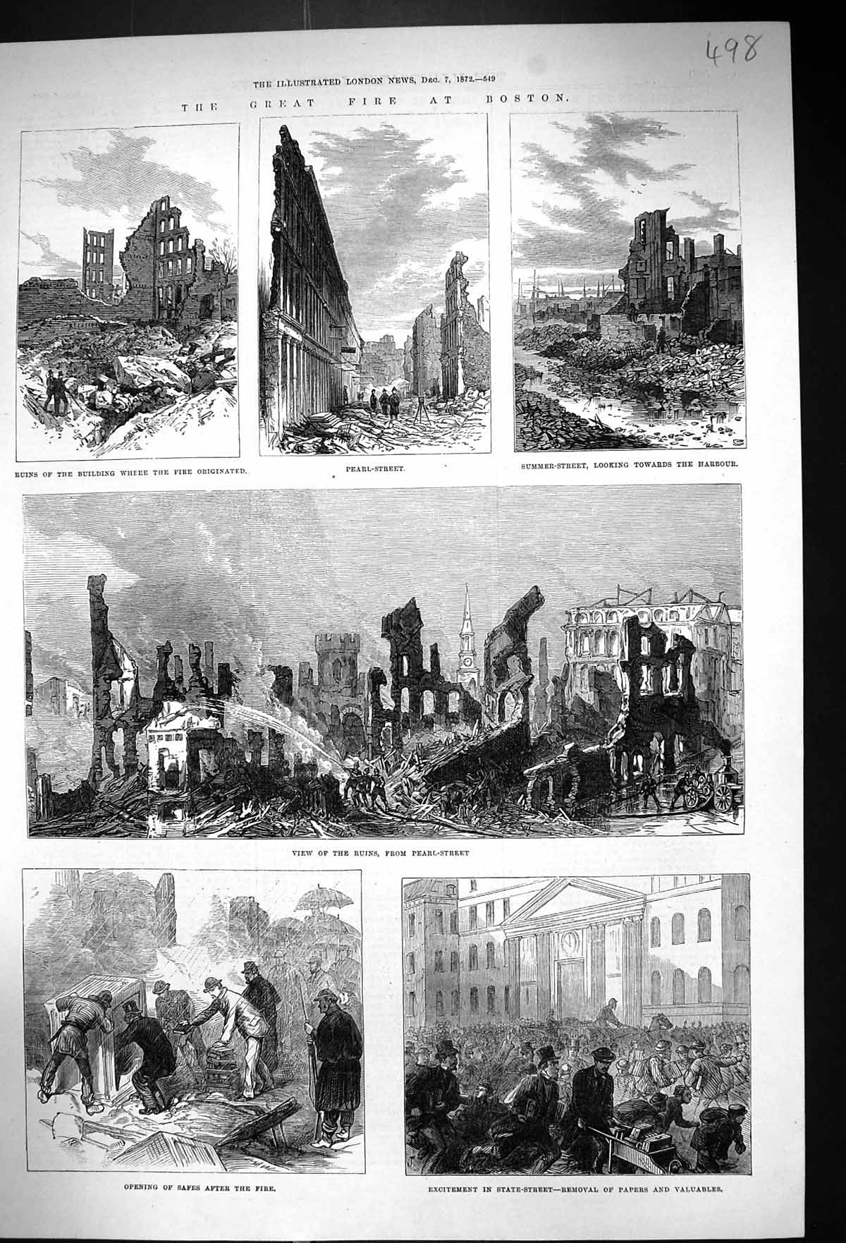 Old 1872 Great Fire Boston Pearl Street Summer State Papers Valuables Victorian