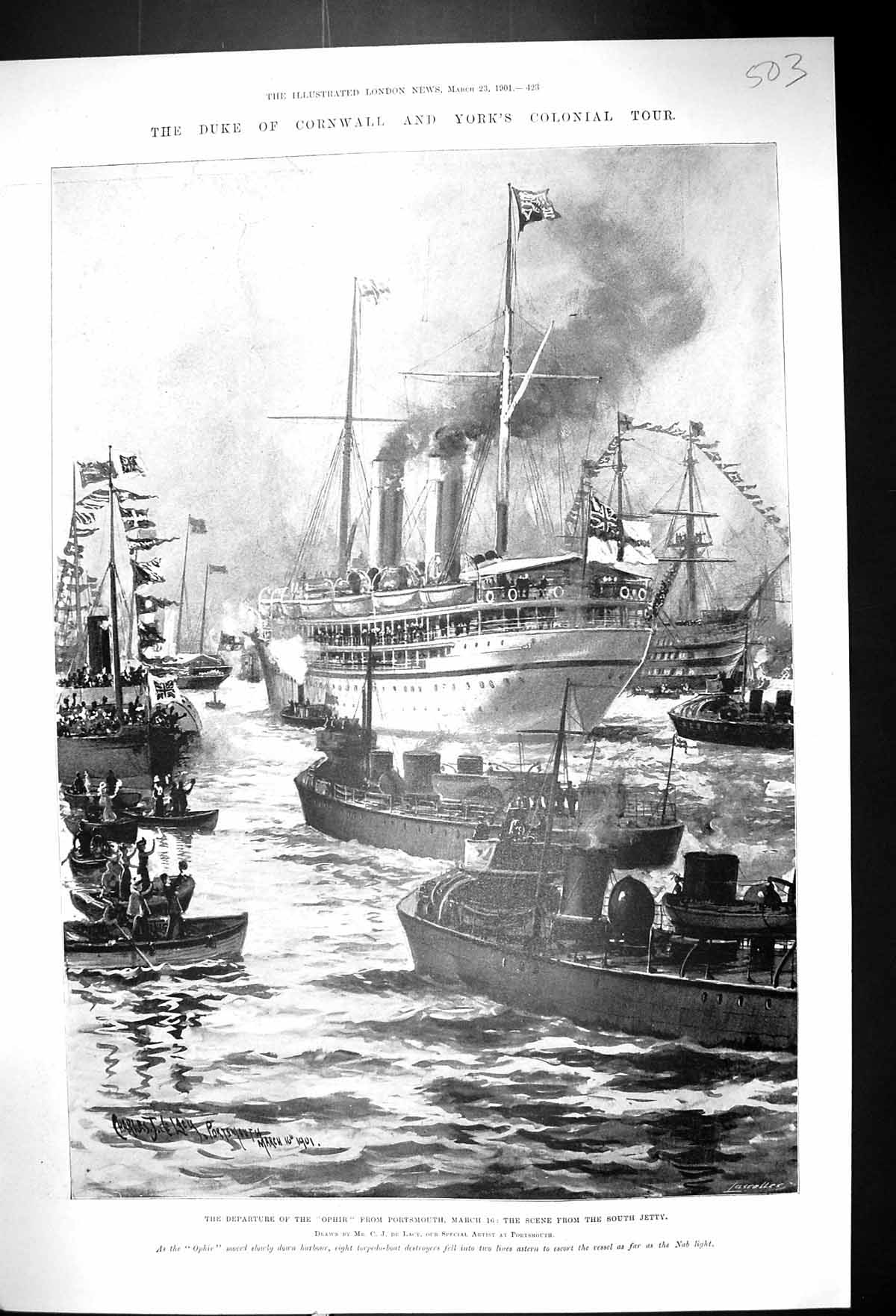 Old 1901 Duke Cornwall York Tour Ship Ophir Portsmouth Harbour South Victorian