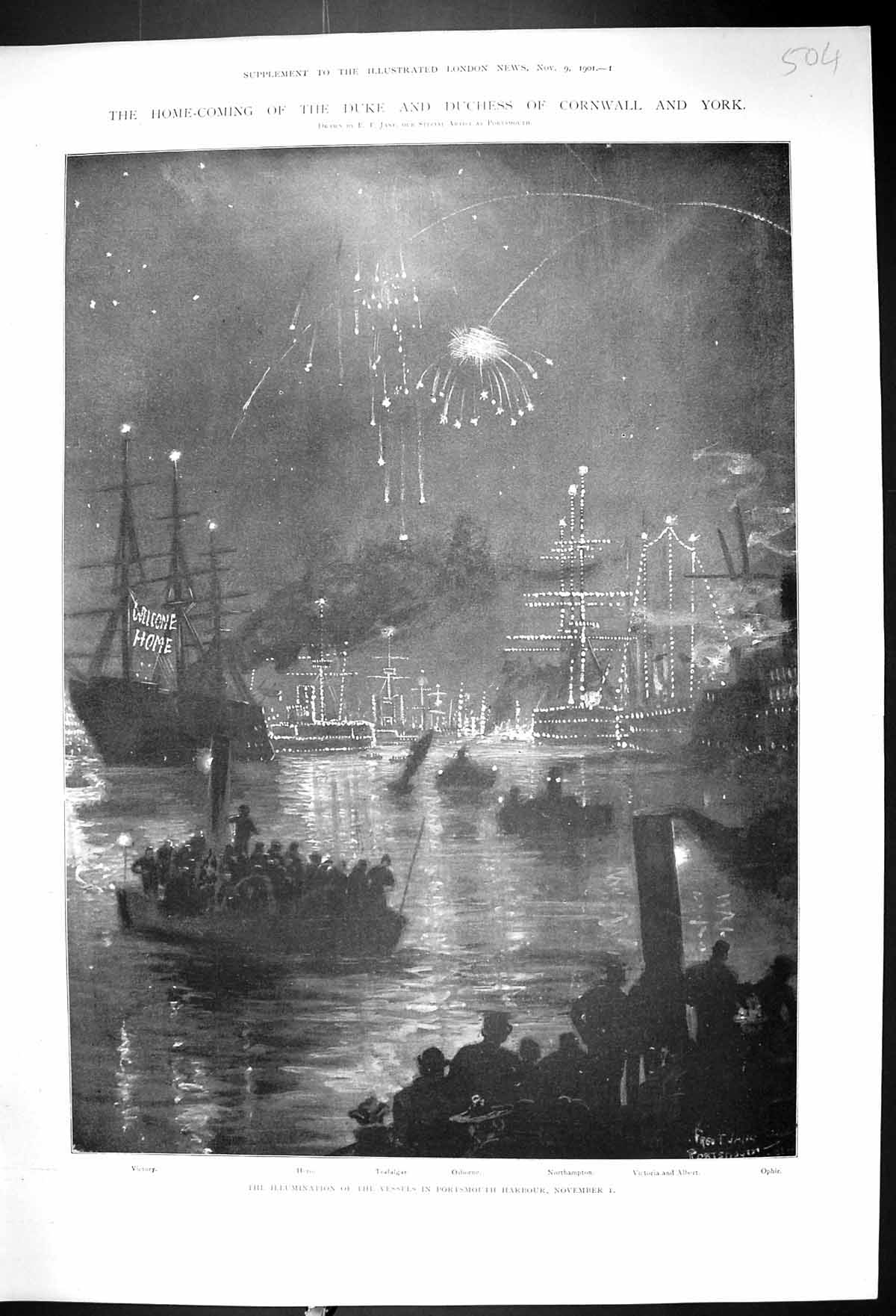 Old 1901 Duke Cornwall York Ships Portsmouth Harbour Victory Hero Osb Victorian