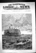 Original Old Antique Print 1888 Forts Spithead War Submarine Fine Art Victorian
