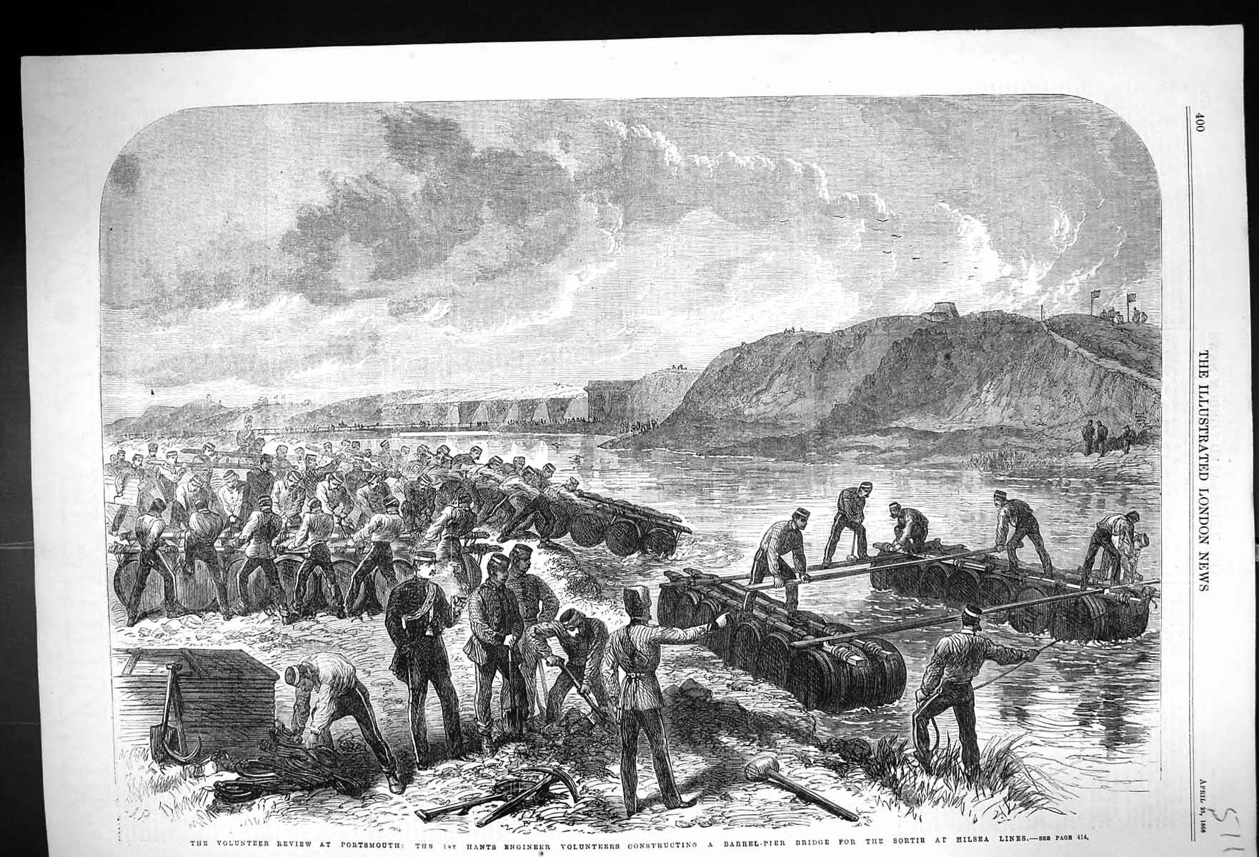 Old 1868 Volunteer Review Portsmouth Hants Engineer Barrel-Pier Sorti Victorian