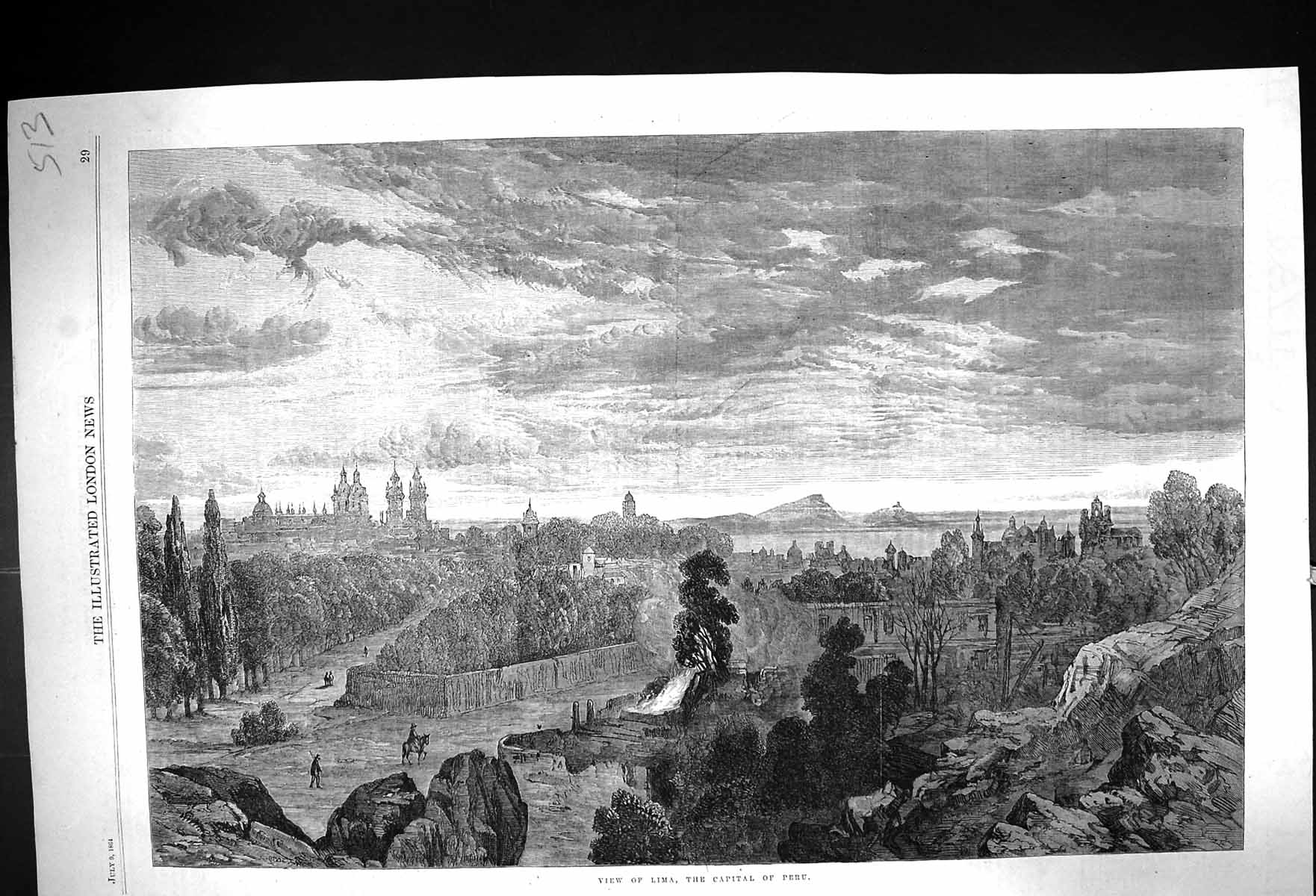 Antique Print 1864 Birds Eye View Alma Capital Peru South America Fine Art 19th