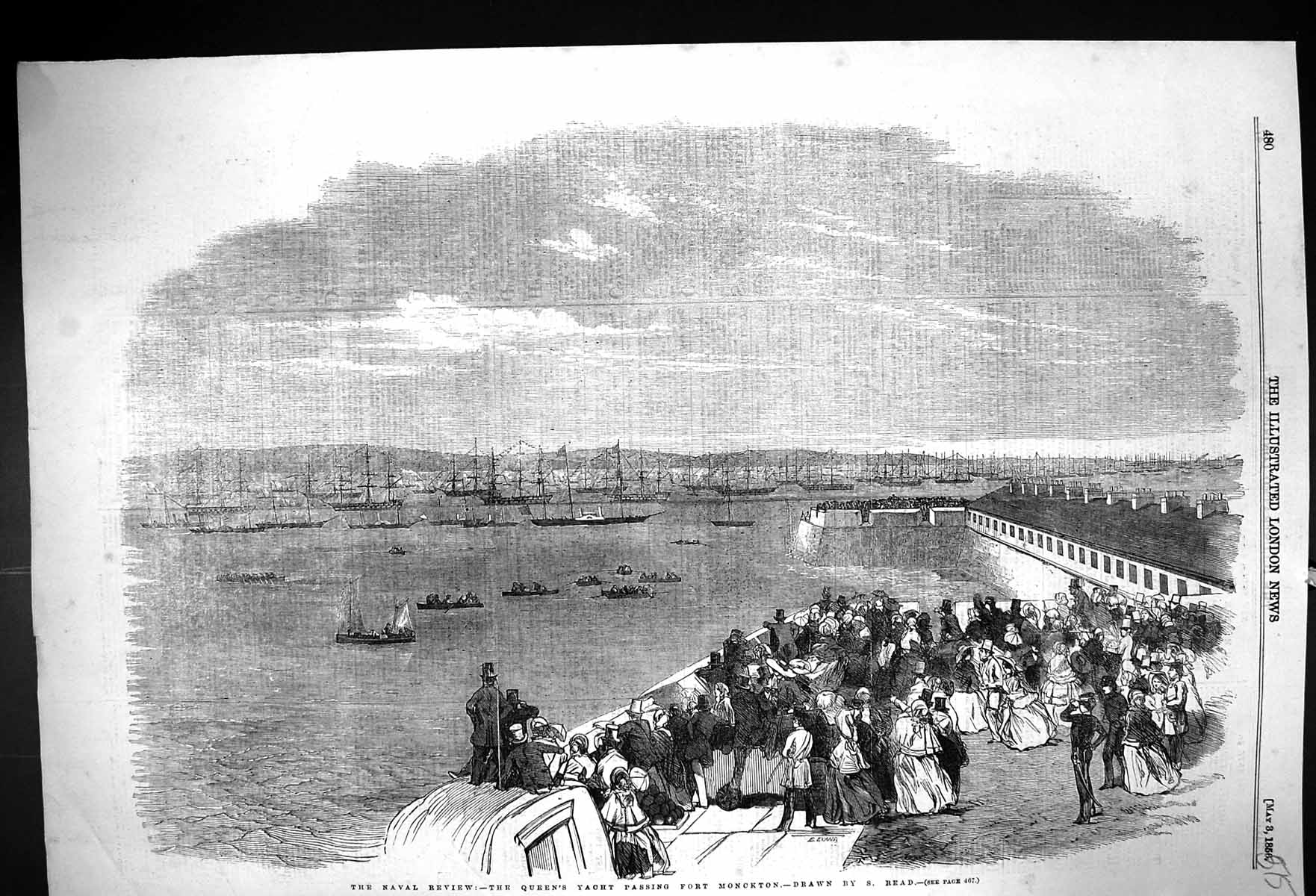 Old 1856 Naval Review Queen'S Yacht Victoria Albert Fort Monckton Shi Victorian