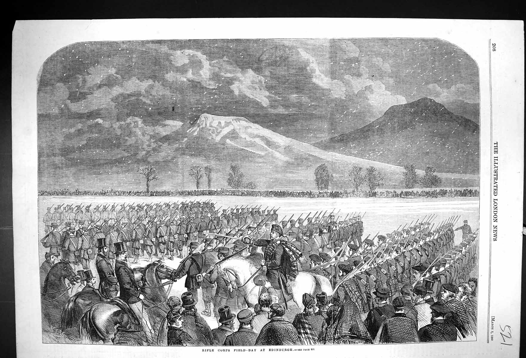 Antique Old Print 1860 Rifle Corps Field-Day Edinburgh Scotland Procession 19th