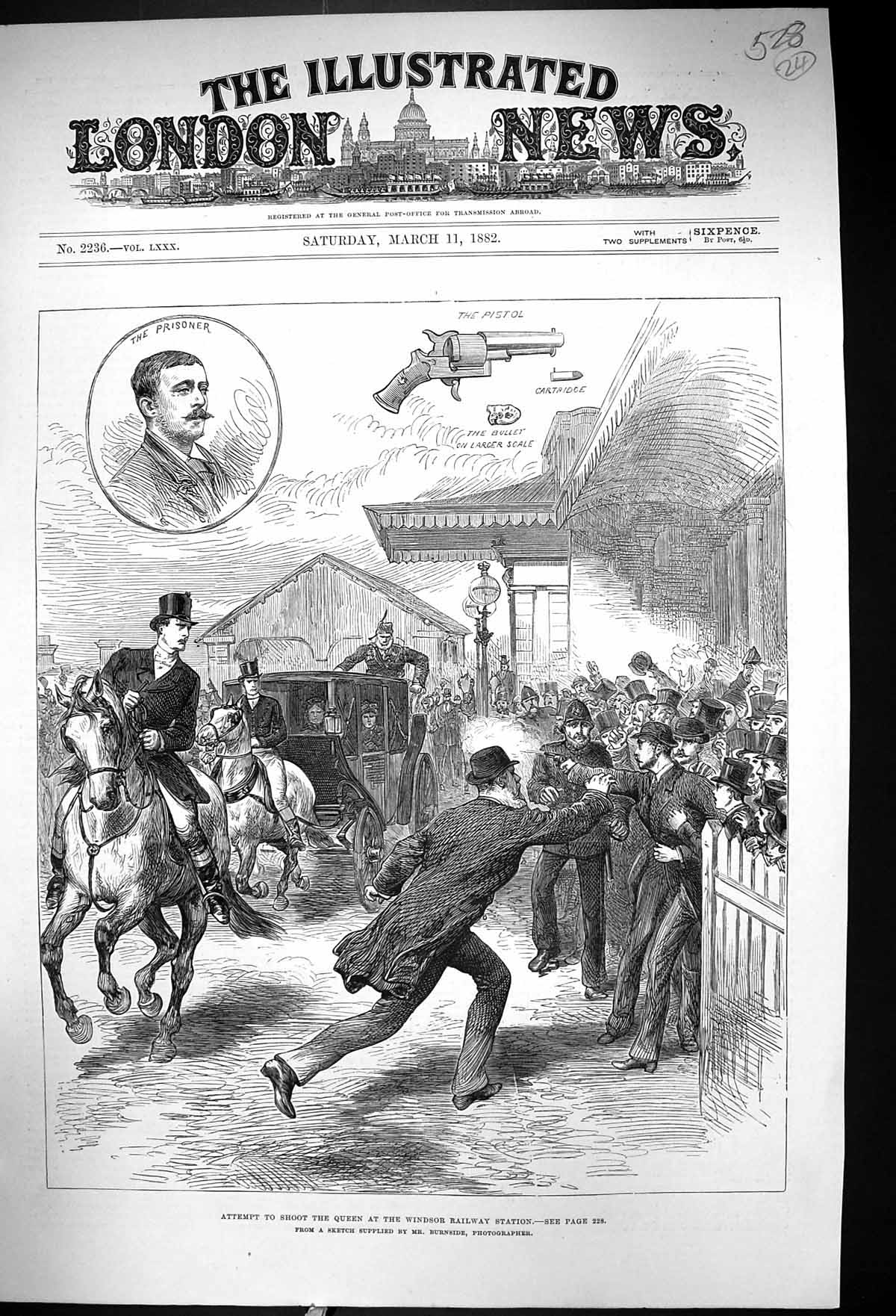Old 1882 Attempt Shoot Queen Windsor Railway Station Pistol Prisoner Victorian