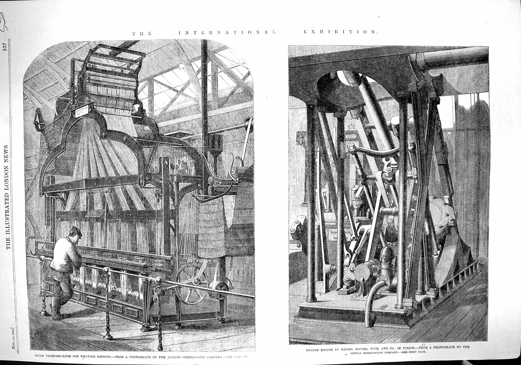 Old 1862 Swiss Jacquard Loom Weaving Ribbons Marine Engine Escher Wys Victorian