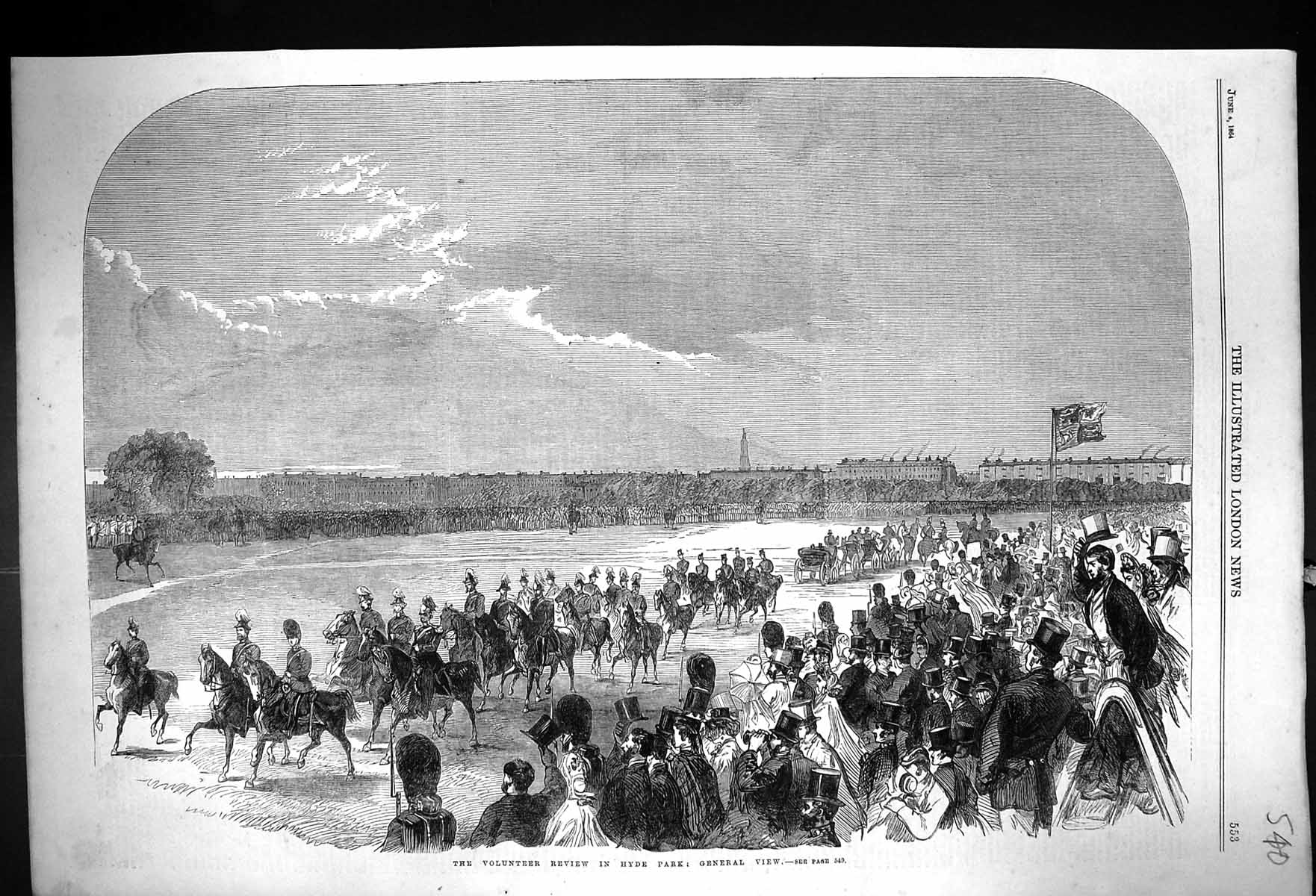 Original Old Antique Print 1864 Volunteer Review Hyde Park London Siers 19th
