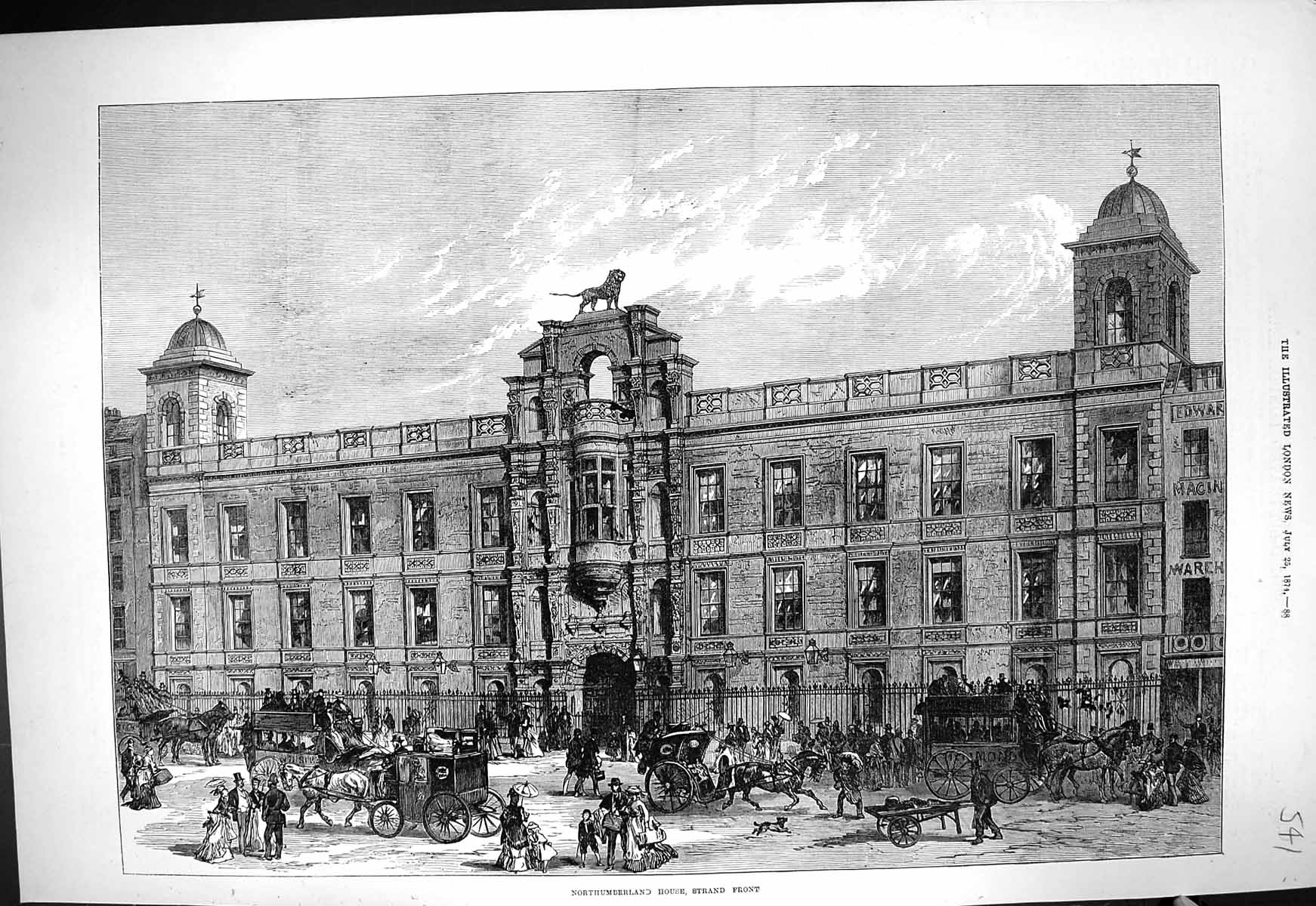 Old 1874 Northumberland House Strand Front London Architecture Fine A Victorian