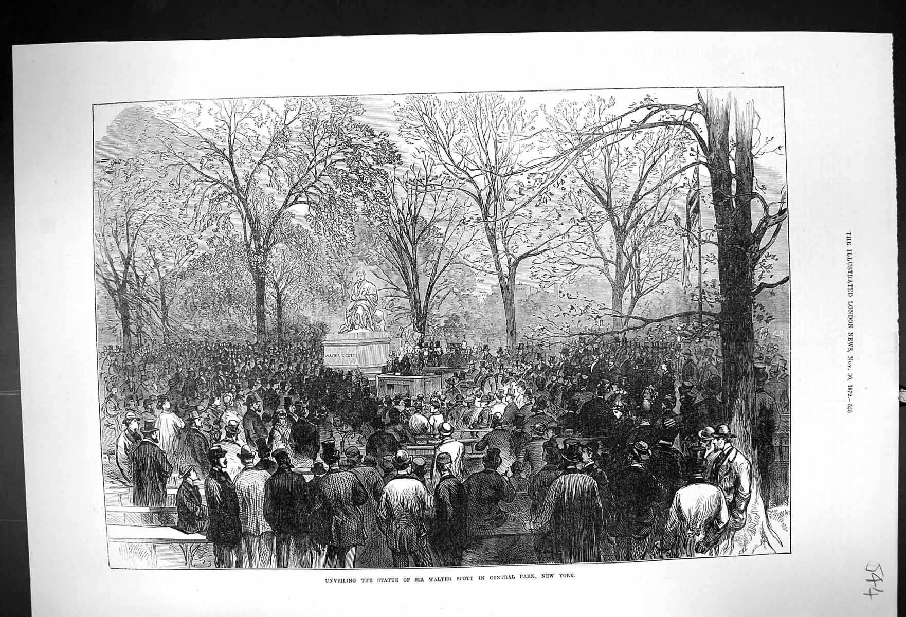 Old 1872 Unveiling Statue Sir Walter Scott Central Park New York Amer Victorian