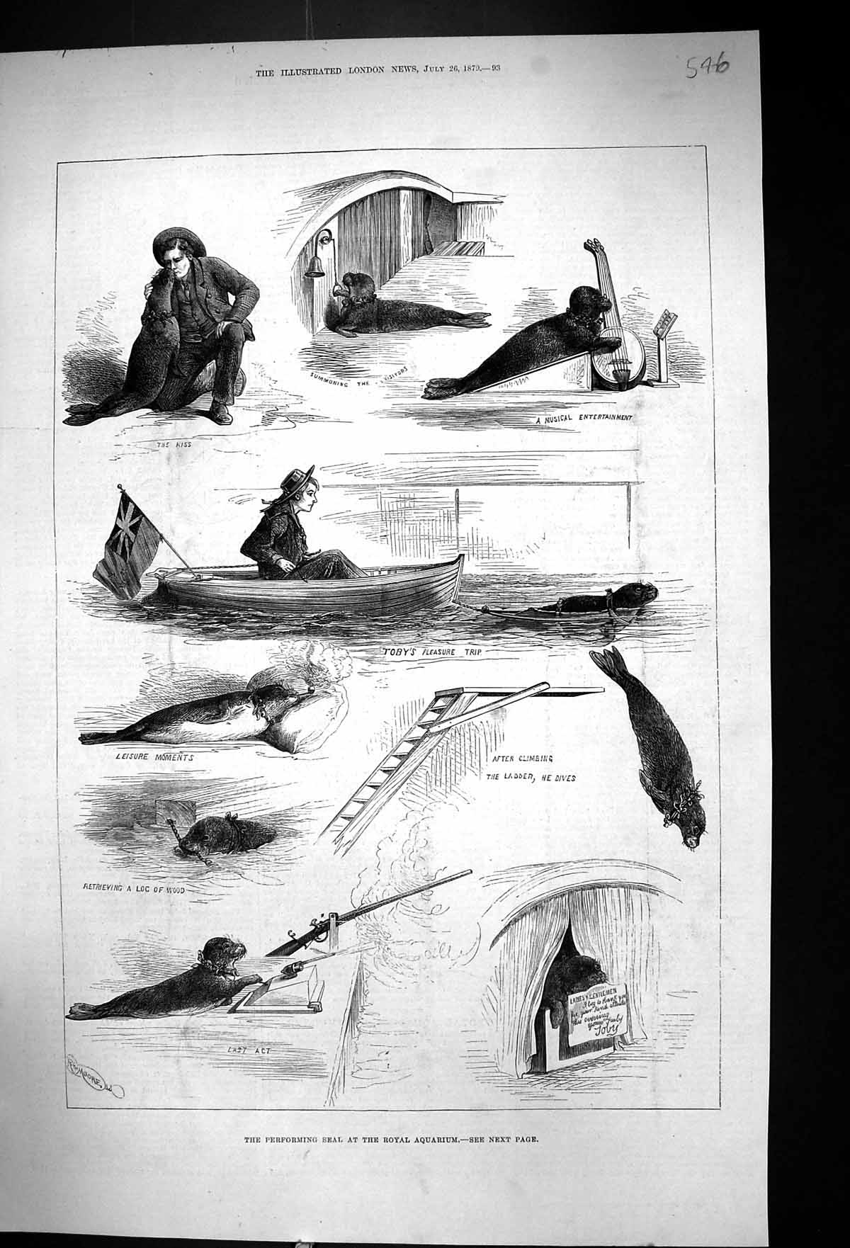 Old 1879 Performing Seal Royal Aquarium Toby Pleasure Trip Entertainm Victorian