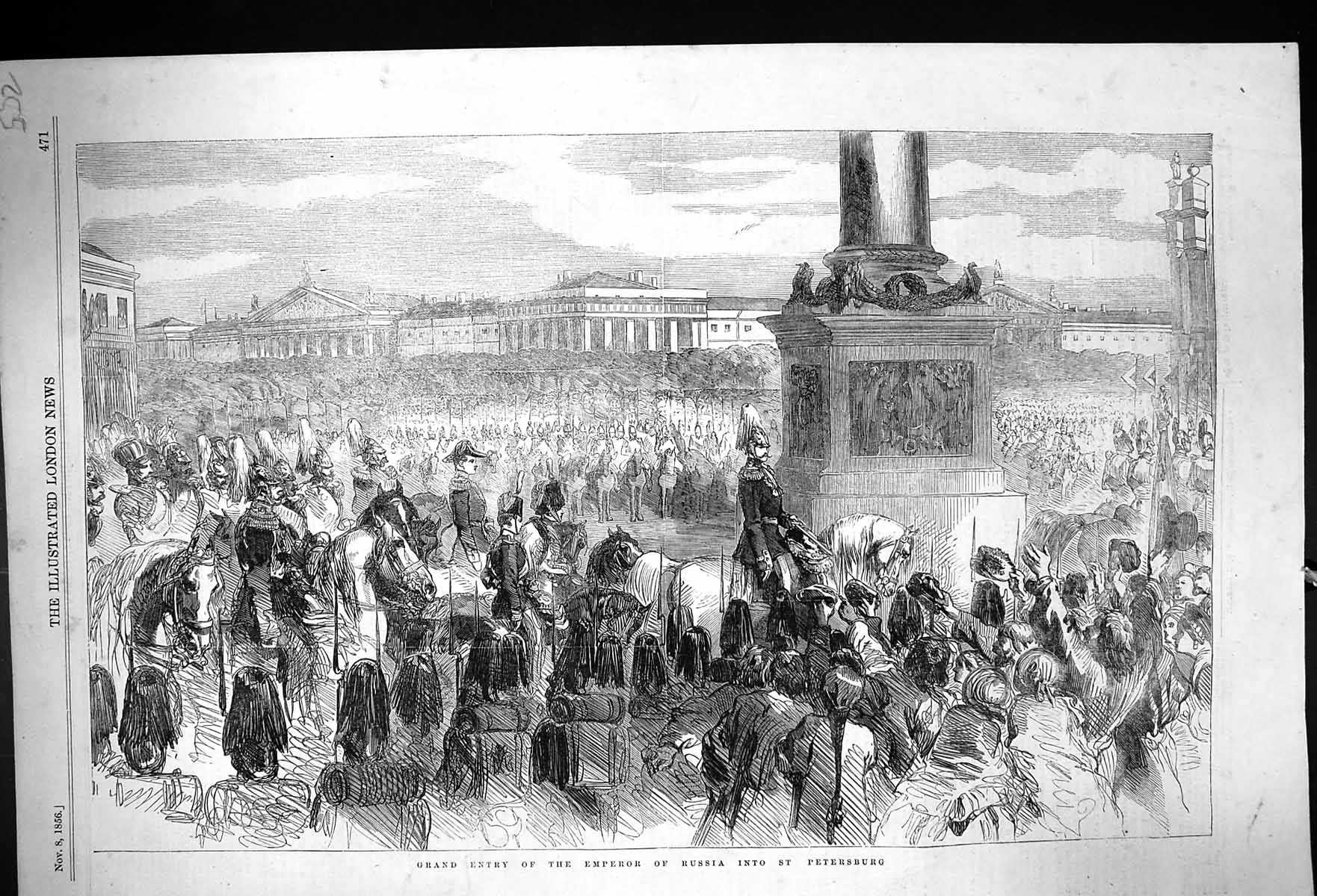 Old Print 1856 Grand Entry Emperor Russia St. Petersburg Siers Horses Ol 19th