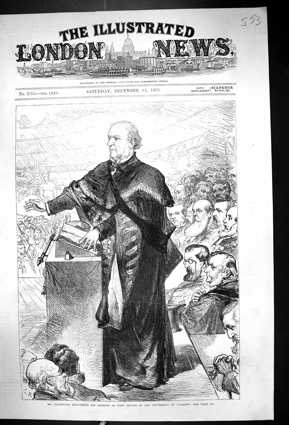 Old 1879 Mr. Gladstone Delivering Address Lord Rector University Glas Victorian