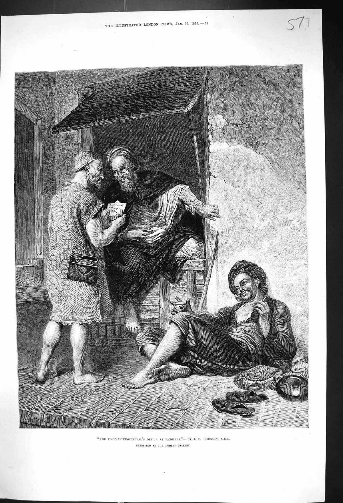 Old Antique Print 1875 Postmaster General Office Tangiers Africa Hodgson 19th