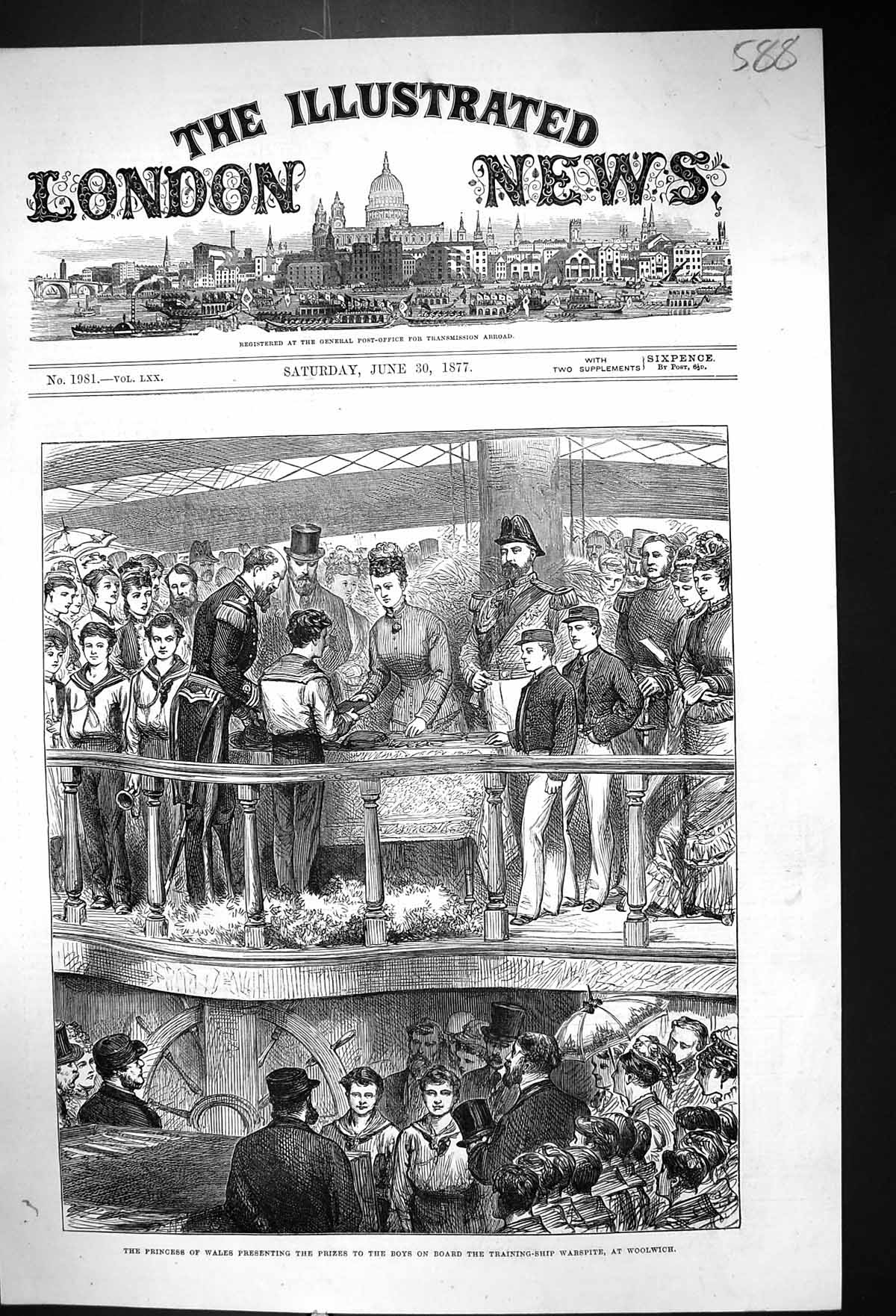 Old 1877 Princess Wales Presenting Prizes Boys Training Ship Warspite Victorian