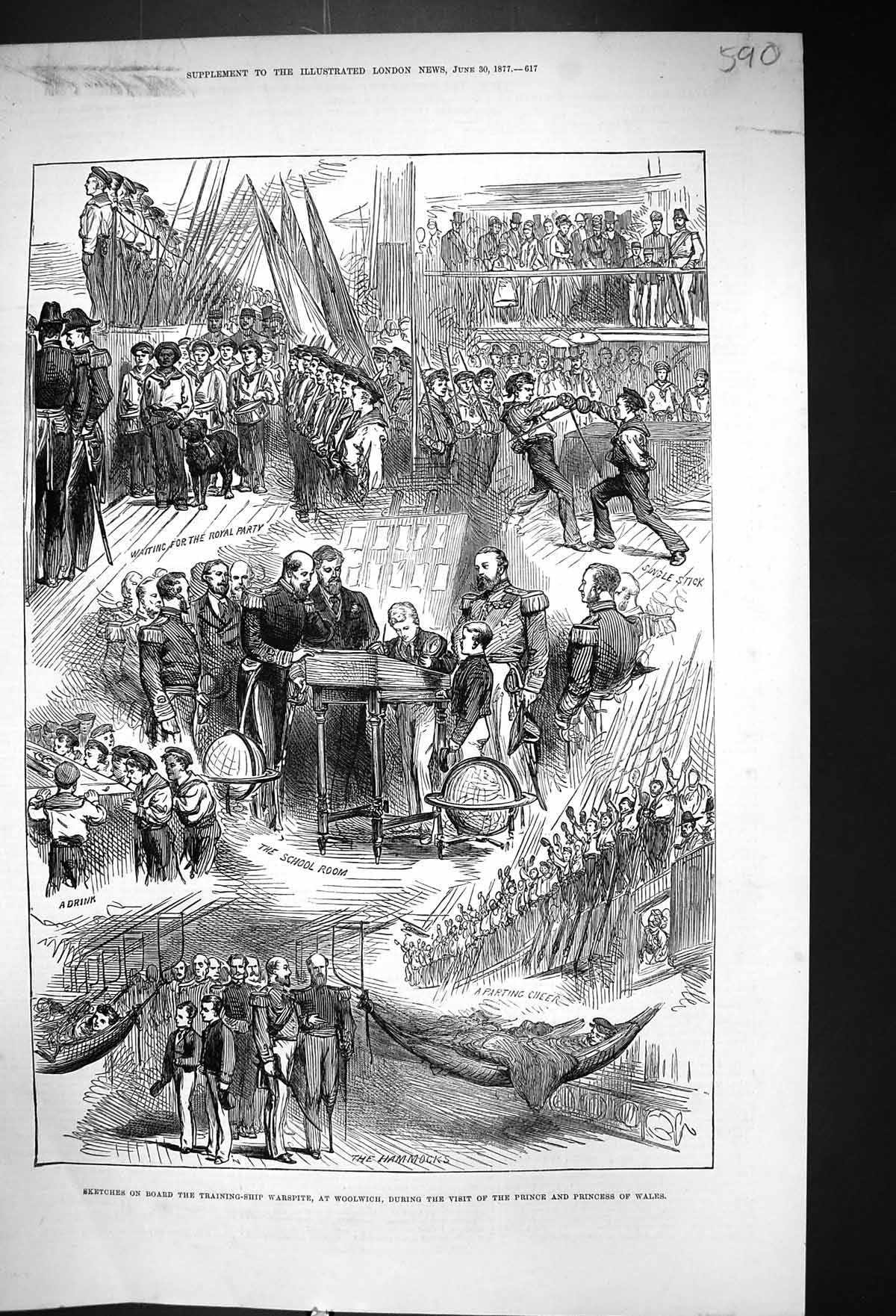 Old 1877 Training Ship Warspite Woolwich Prince Princess Wales School Victorian