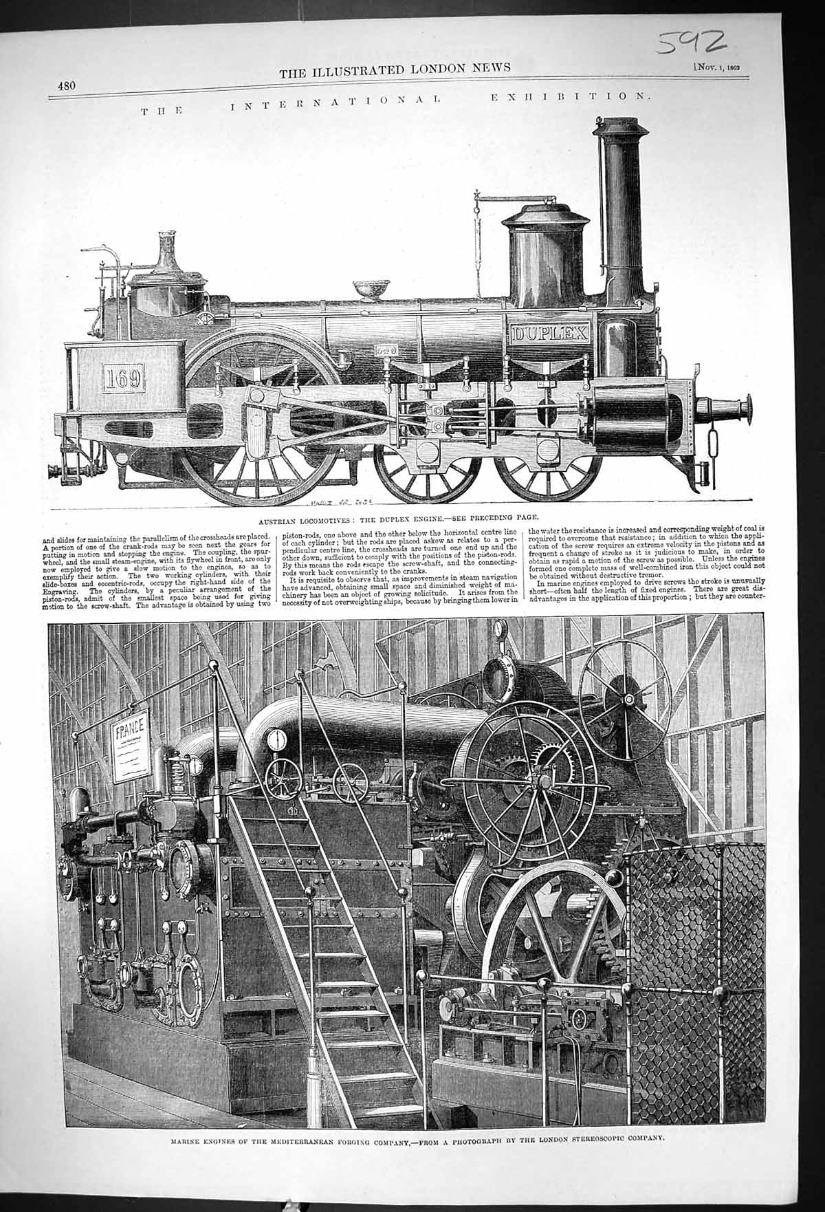 Old 1862 Exhibition Austrian Train Duplex Engine Marine Forging Compa Victorian