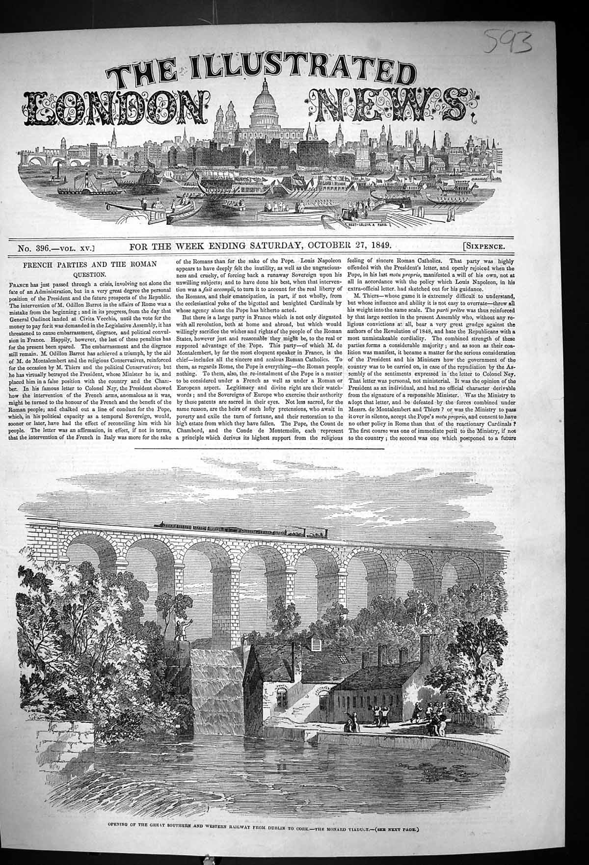 Old 1849 Opening Great Southern Western Railway Dublin Cork Ireland M Victorian